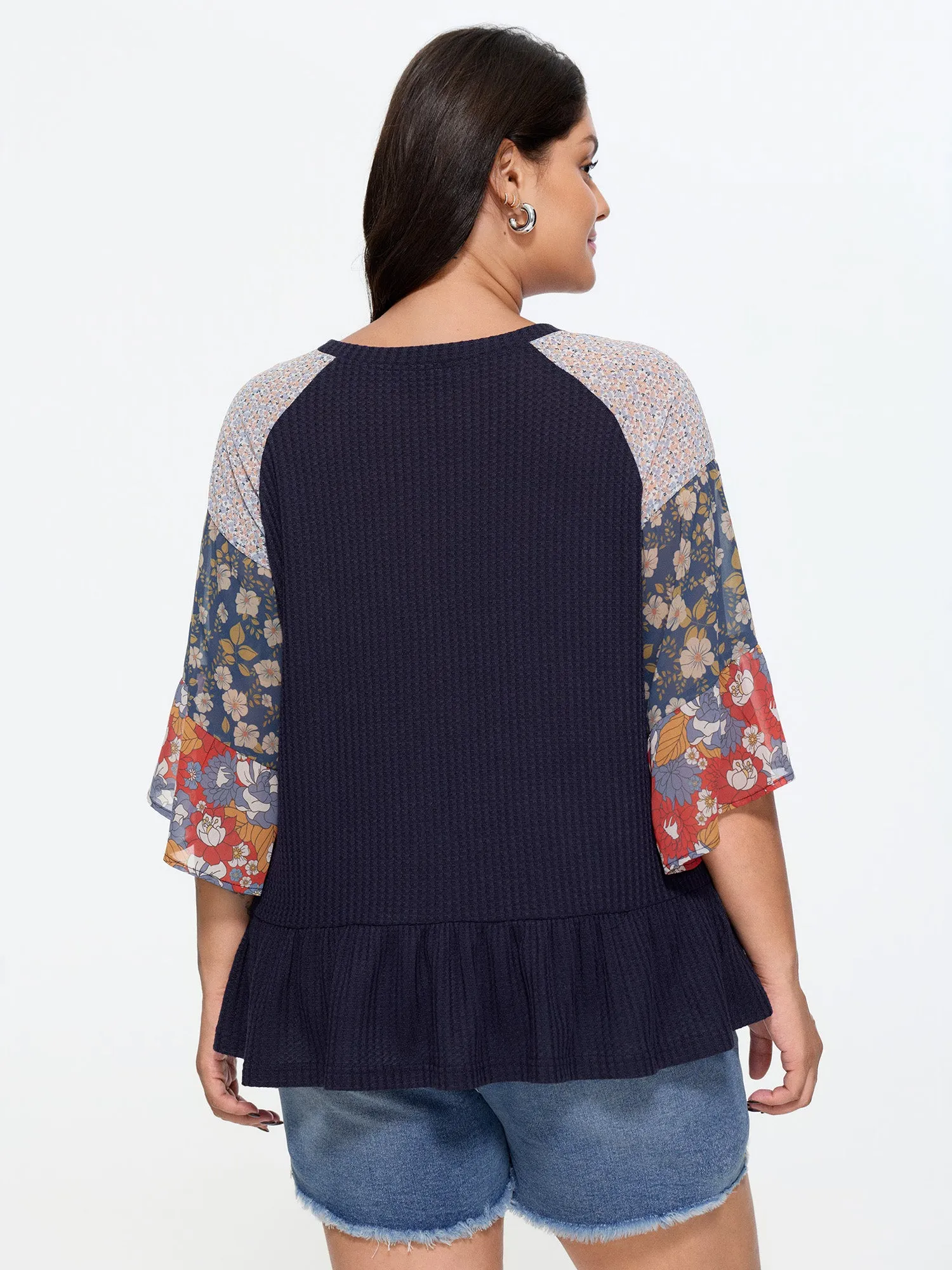 Floral Patchwork Print Waffle Knit T-Shirt sold by Bloomchic product image thumbnail 4