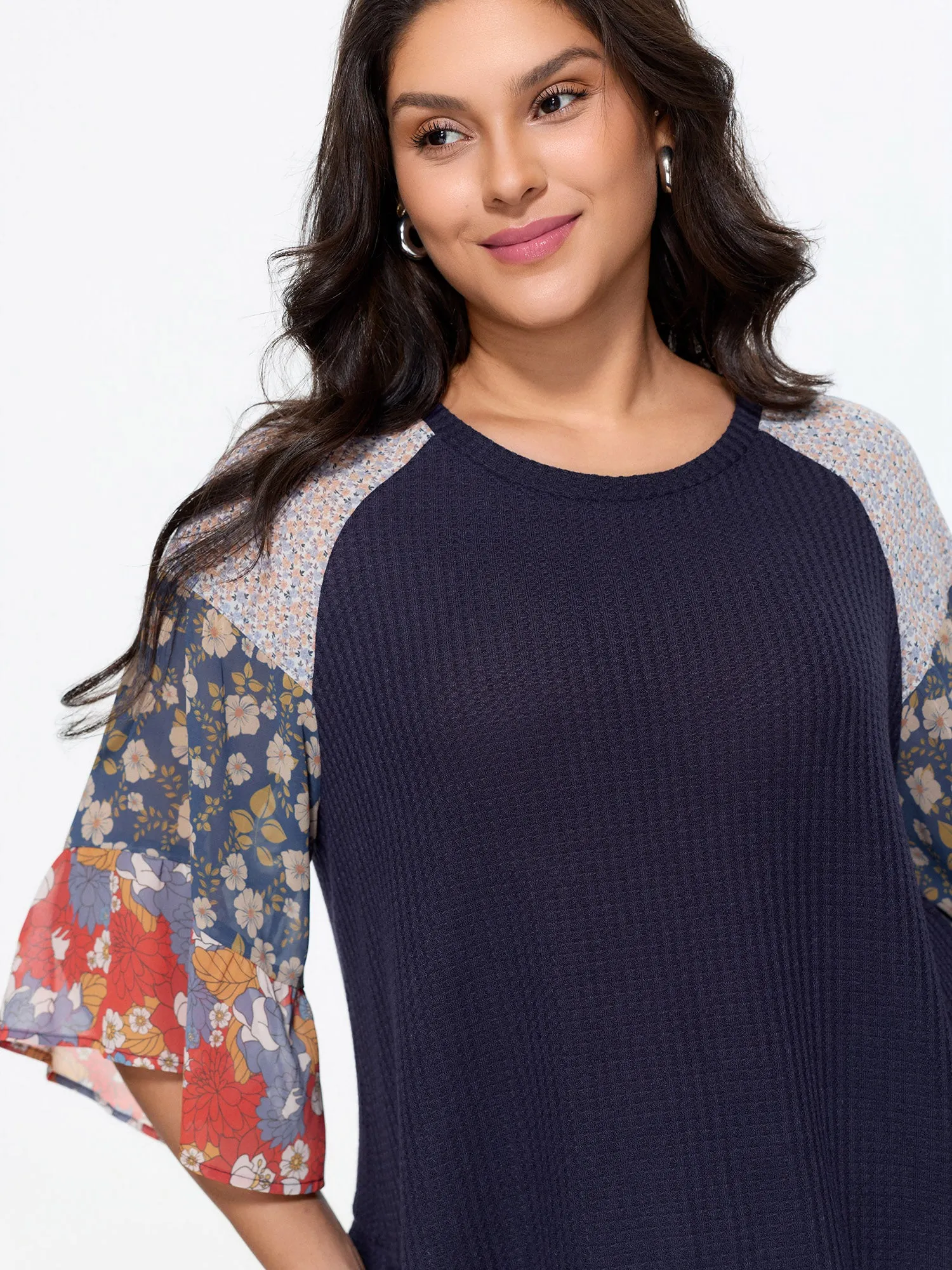 Floral Patchwork Print Waffle Knit T-Shirt sold by Bloomchic product image thumbnail 2