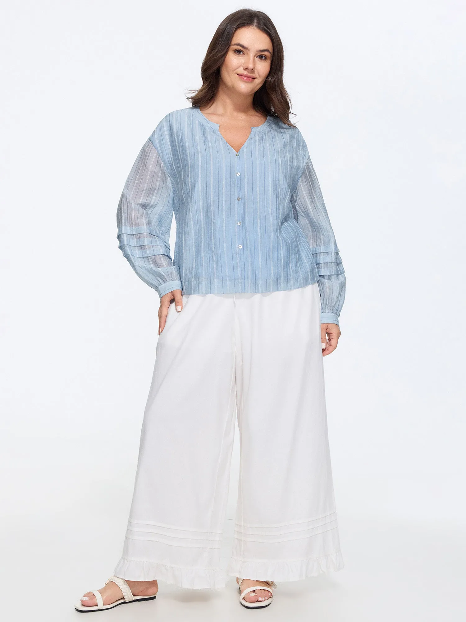 Sheer Striped Print Pleated Sleeve Blouse sold by Bloomchic product image thumbnail 3