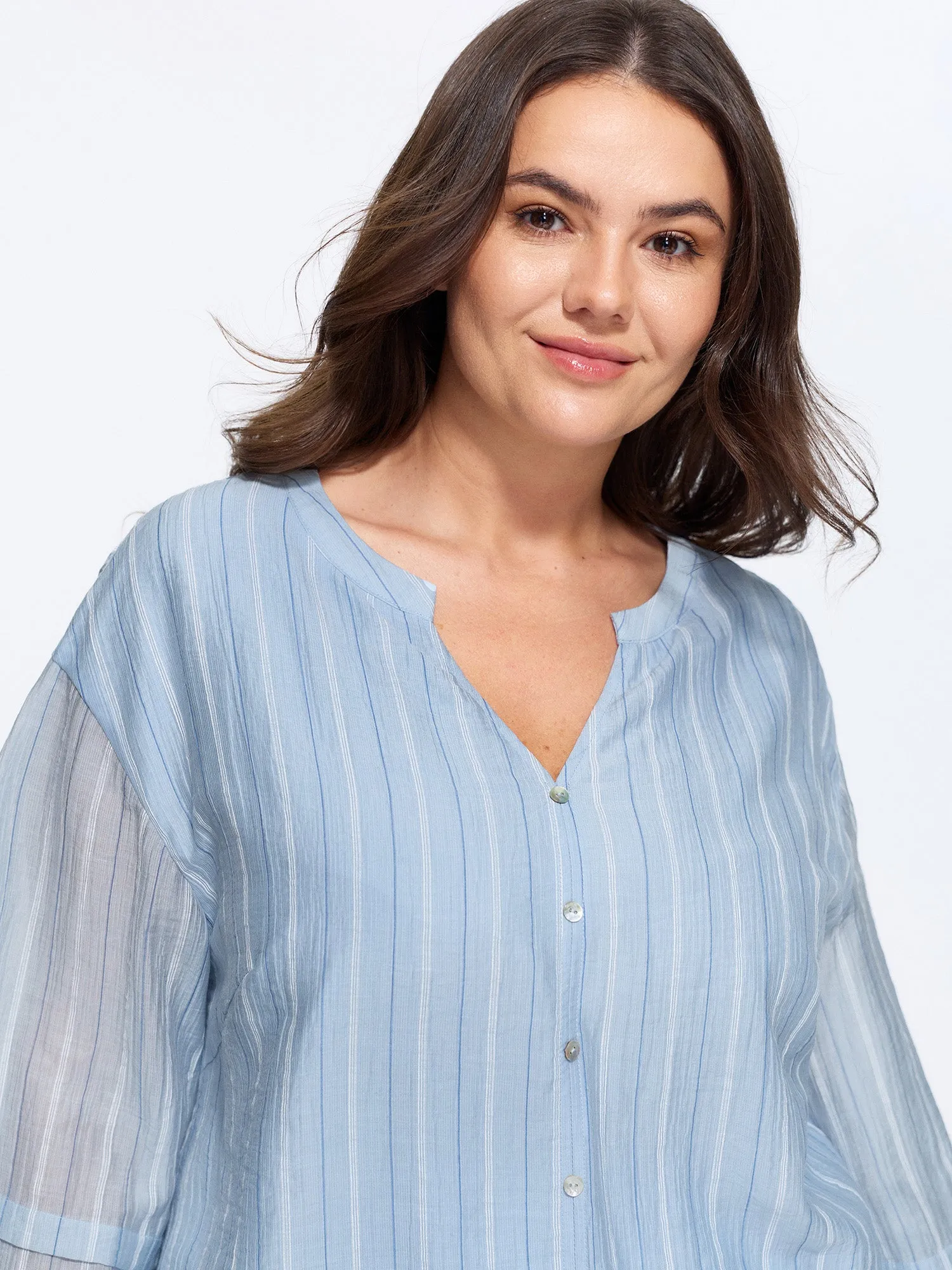 Sheer Striped Print Pleated Sleeve Blouse sold by Bloomchic product image thumbnail 2