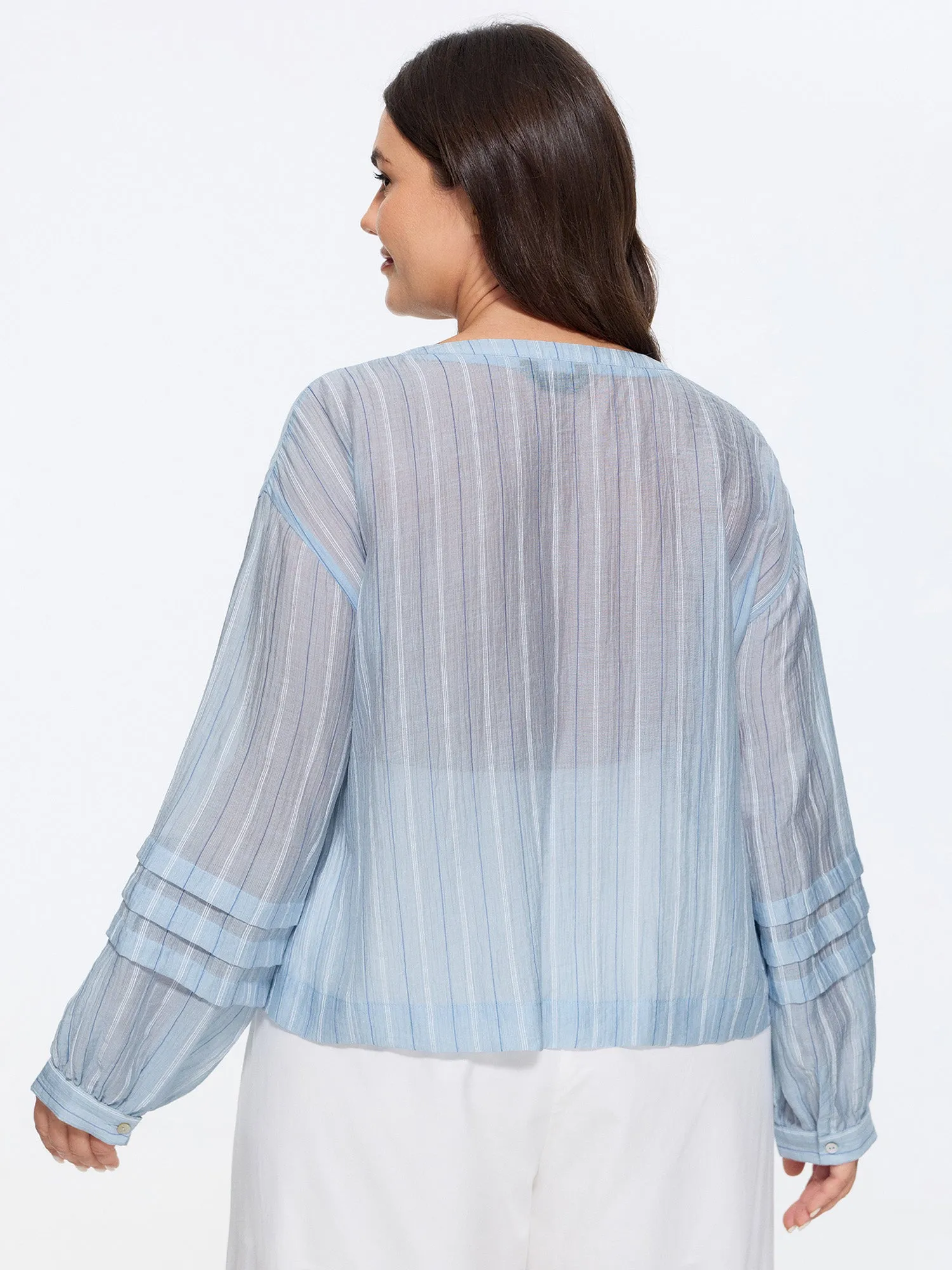 Sheer Striped Print Pleated Sleeve Blouse sold by Bloomchic product image thumbnail 5