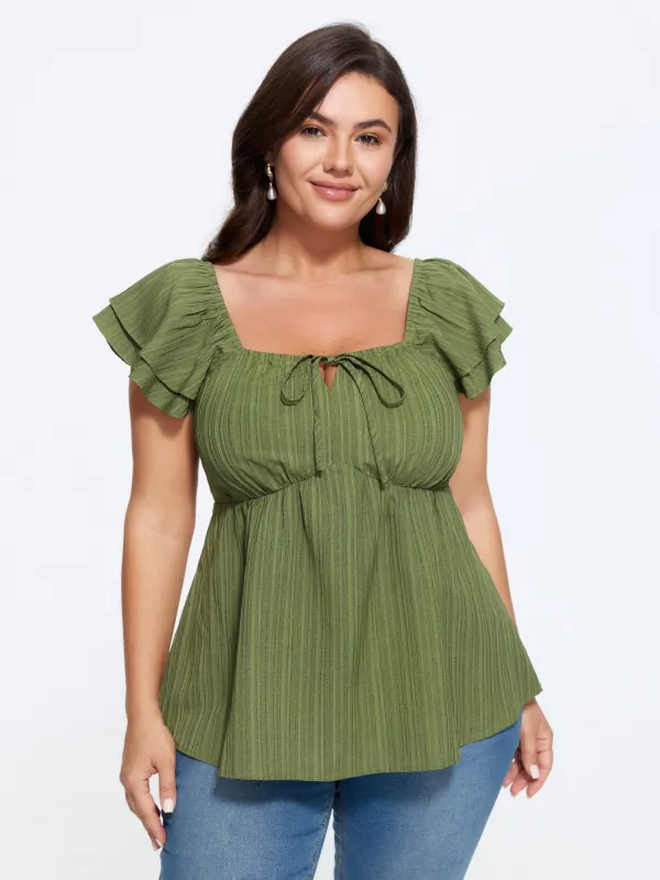 Square Neck Textured Shirred Back Blouse made by Bloomchic
