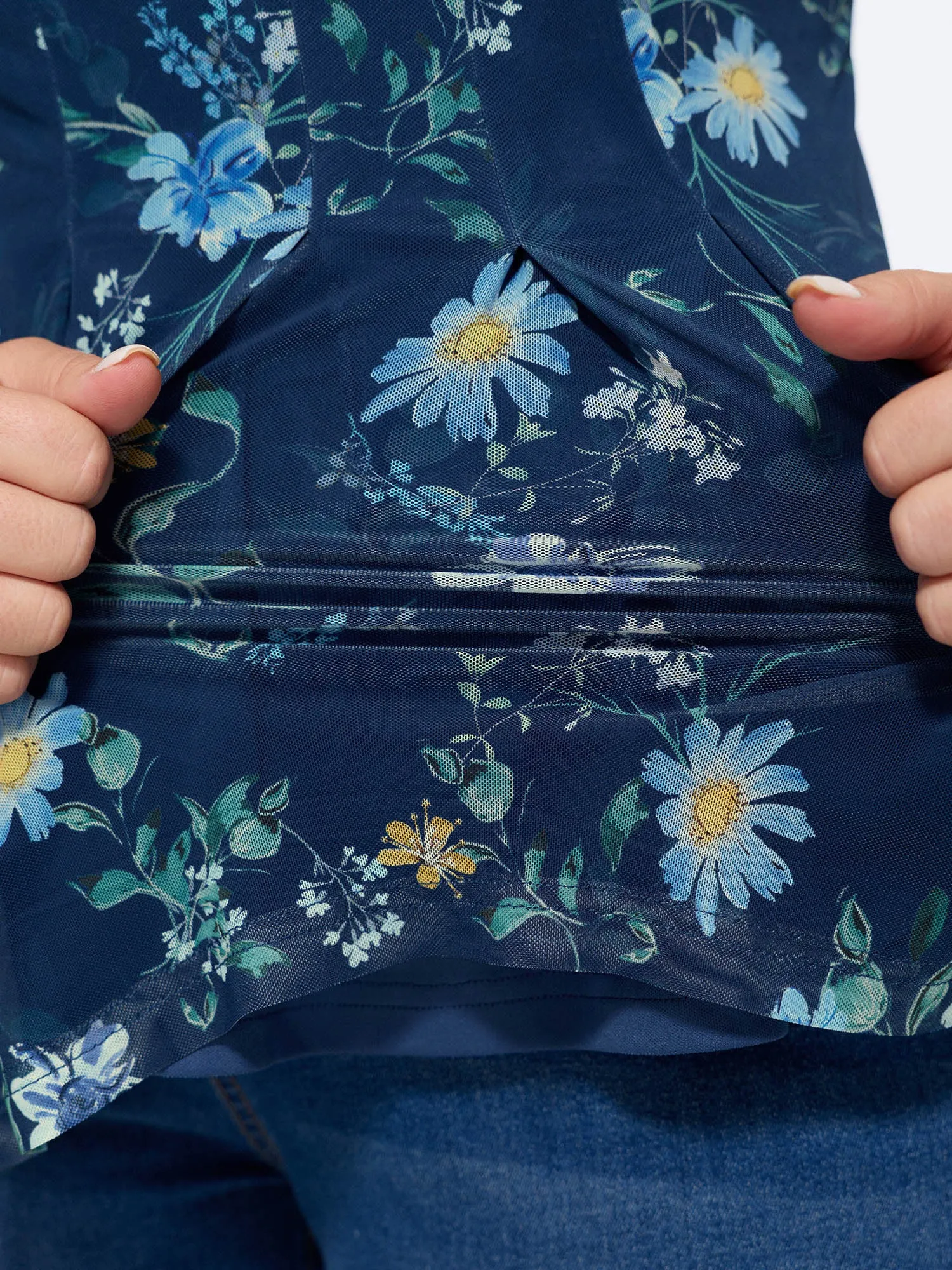 Stretchy Sheer Floral Mesh Pleated Top sold by Bloomchic product image thumbnail 4