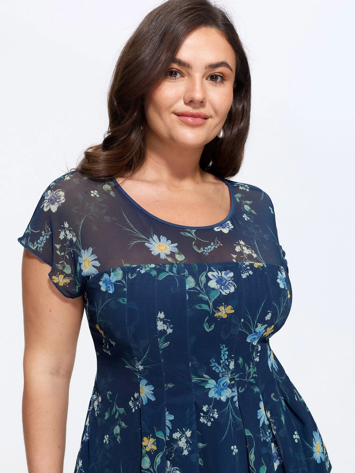 Stretchy Sheer Floral Mesh Pleated Top sold by Bloomchic product image thumbnail 2