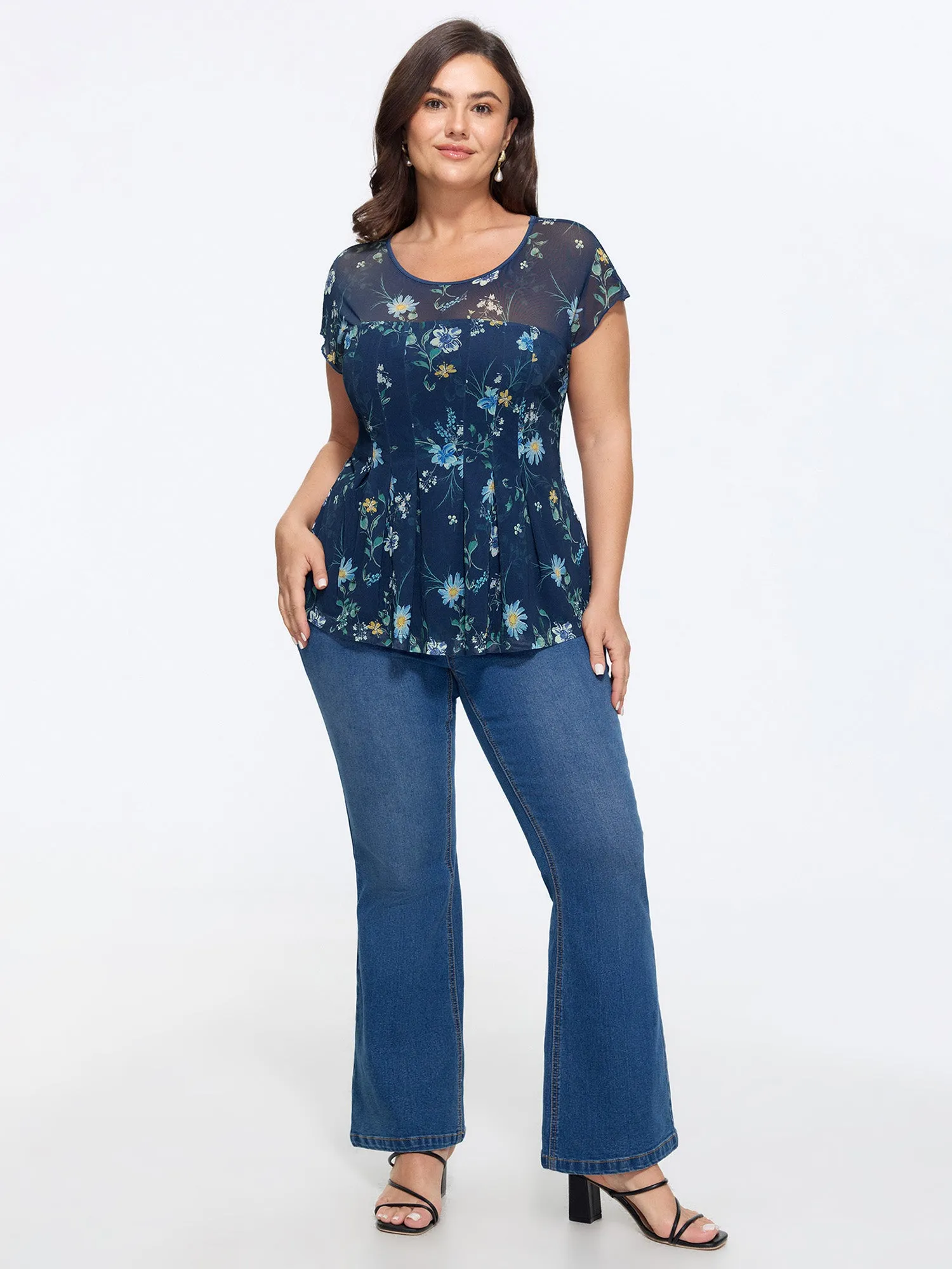 Stretchy Sheer Floral Mesh Pleated Top sold by Bloomchic product image thumbnail 3