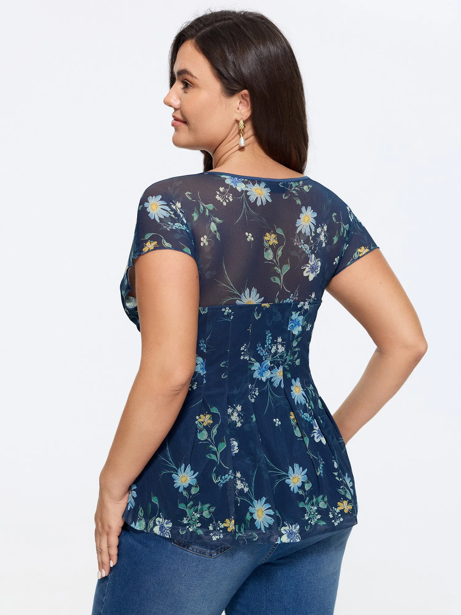 Stretchy Sheer Floral Mesh Pleated Top sold by Bloomchic product image thumbnail 5