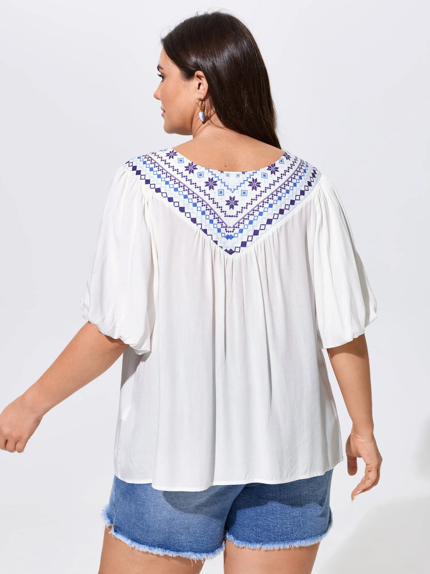 Boho Print Neck-Tie Puff Sleeve Blouse sold by Bloomchic product image thumbnail 4
