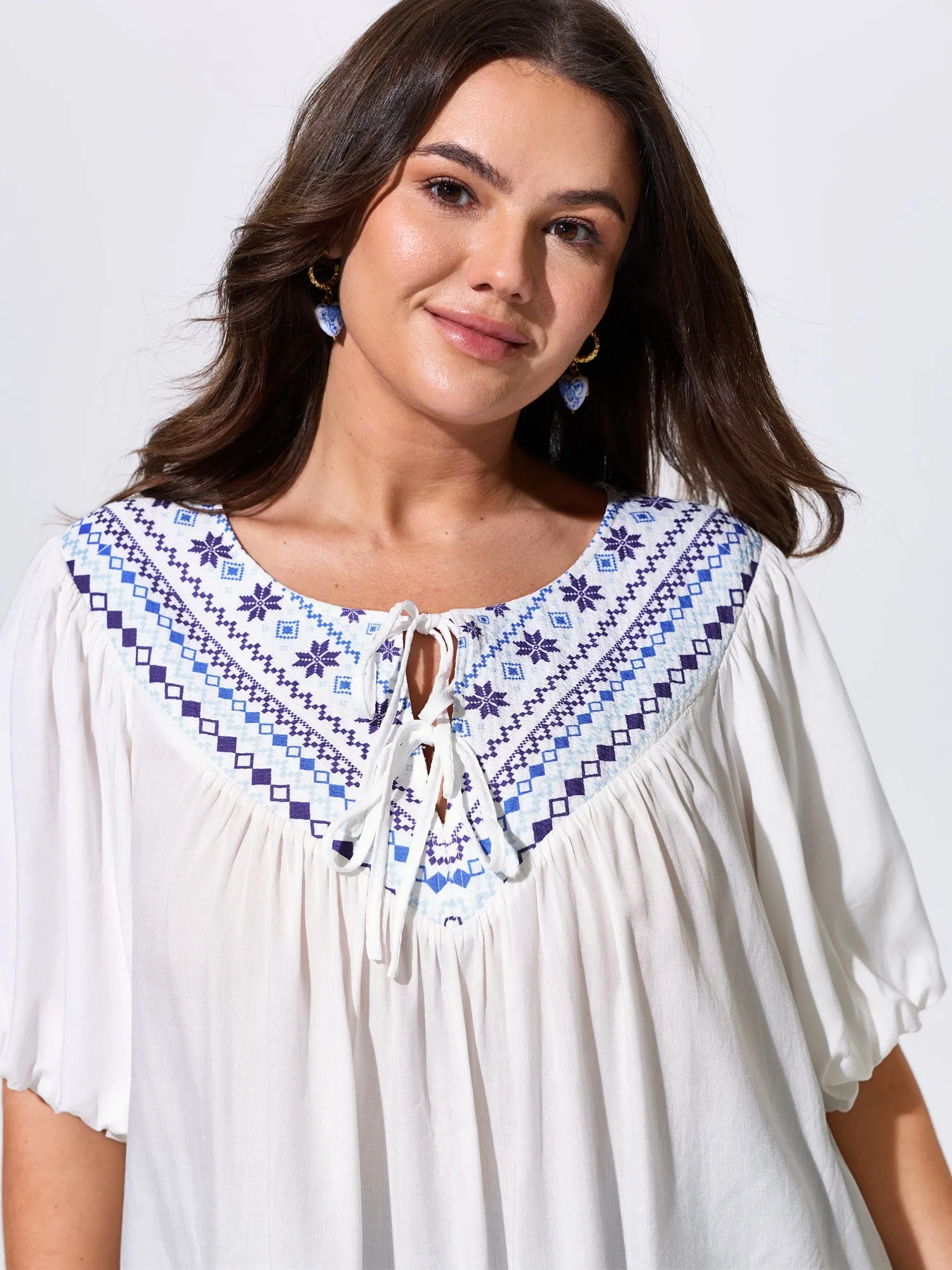 Boho Print Neck-Tie Puff Sleeve Blouse sold by Bloomchic product image thumbnail 2
