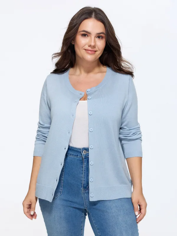 Classic Solid Crew Neck Button Down Knit Cardigan made by Bloomchic