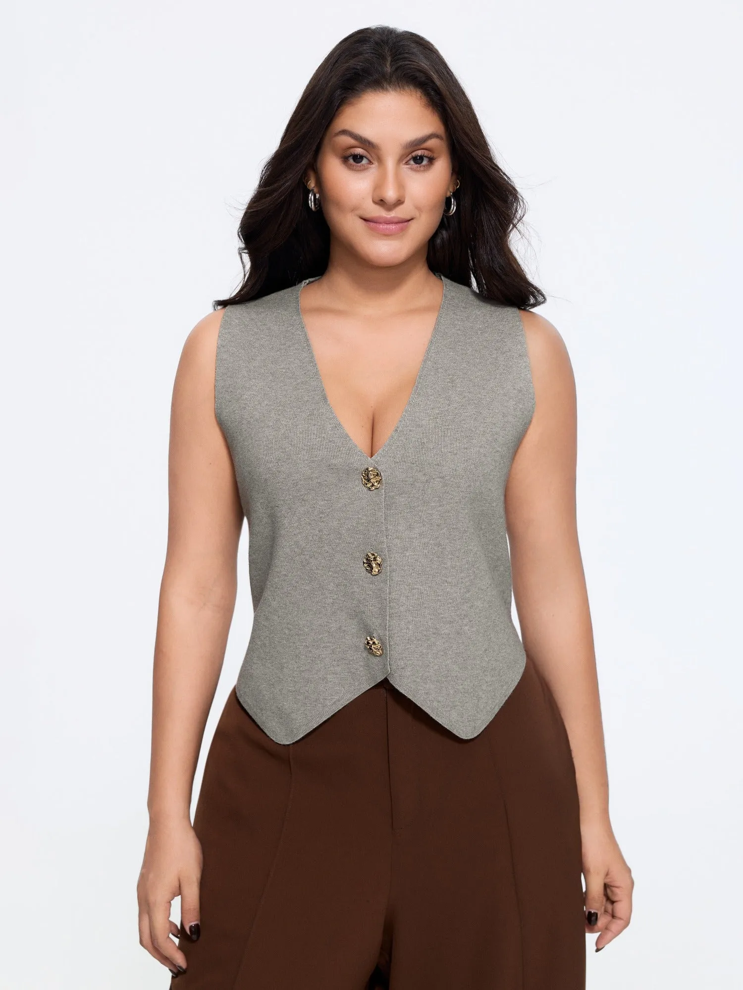 Heather Ribbed Metal Buttons Sweater Vest sold by Bloomchic product image thumbnail 2