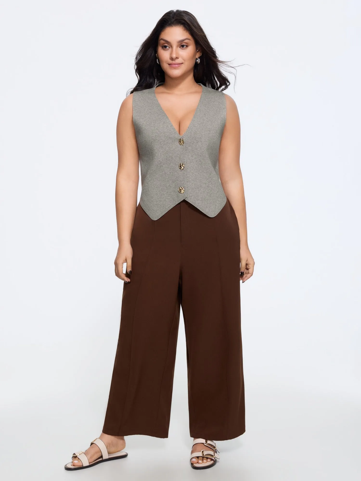 Heather Ribbed Metal Buttons Sweater Vest sold by Bloomchic product image thumbnail 3