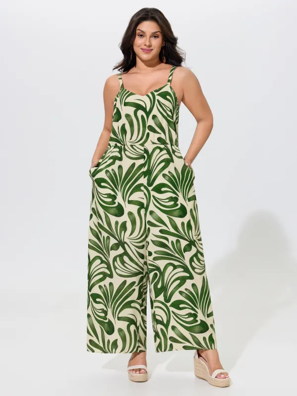 Supersoft Abstract Print Spaghetti Strap Wide Leg Jumpsuit made by Bloomchic