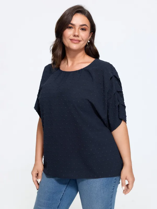 Textured Dot Ruffle Sleeve Loose Blouse made by Bloomchic