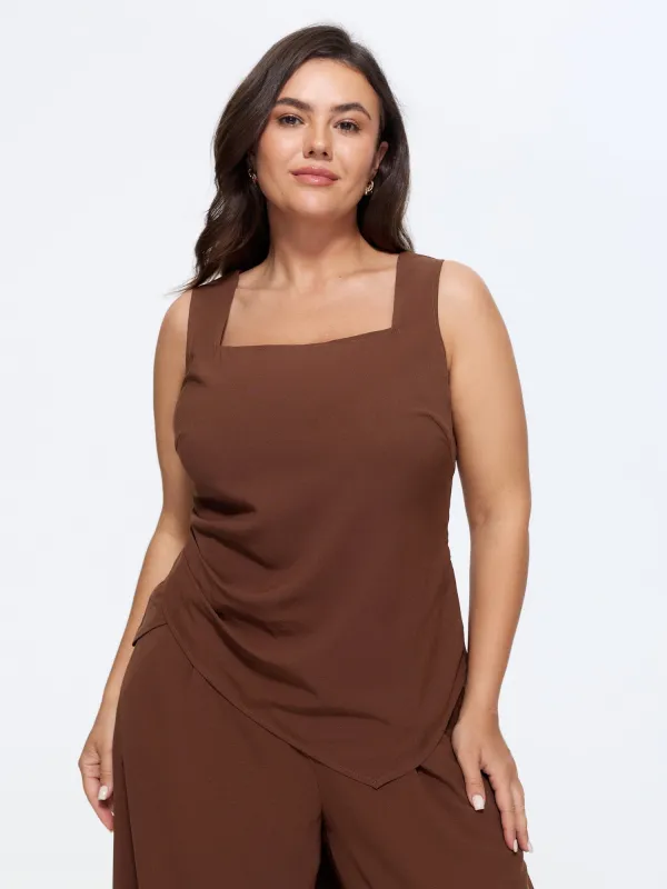 Solid Side Ruched Asymmetrical Hem Tank Top made by Bloomchic