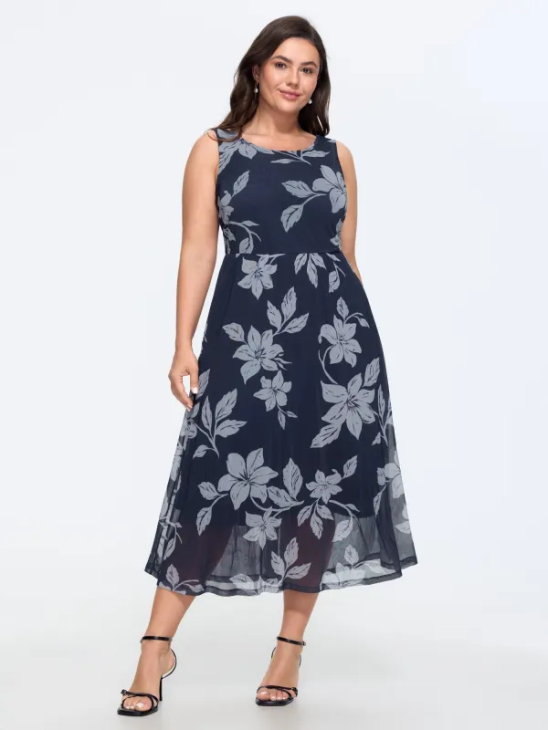 Floral Print Mesh Sleeveless Midi Dress made by Bloomchic