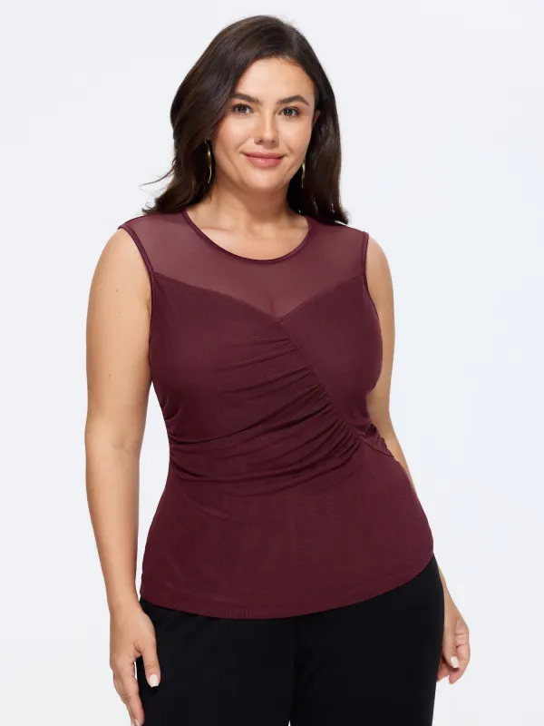 Solid Sheer Mesh Ruched Tank Top made by Bloomchic