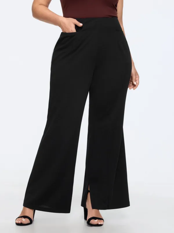 Solid Pocket Split Hem Flared Pants made by Bloomchic