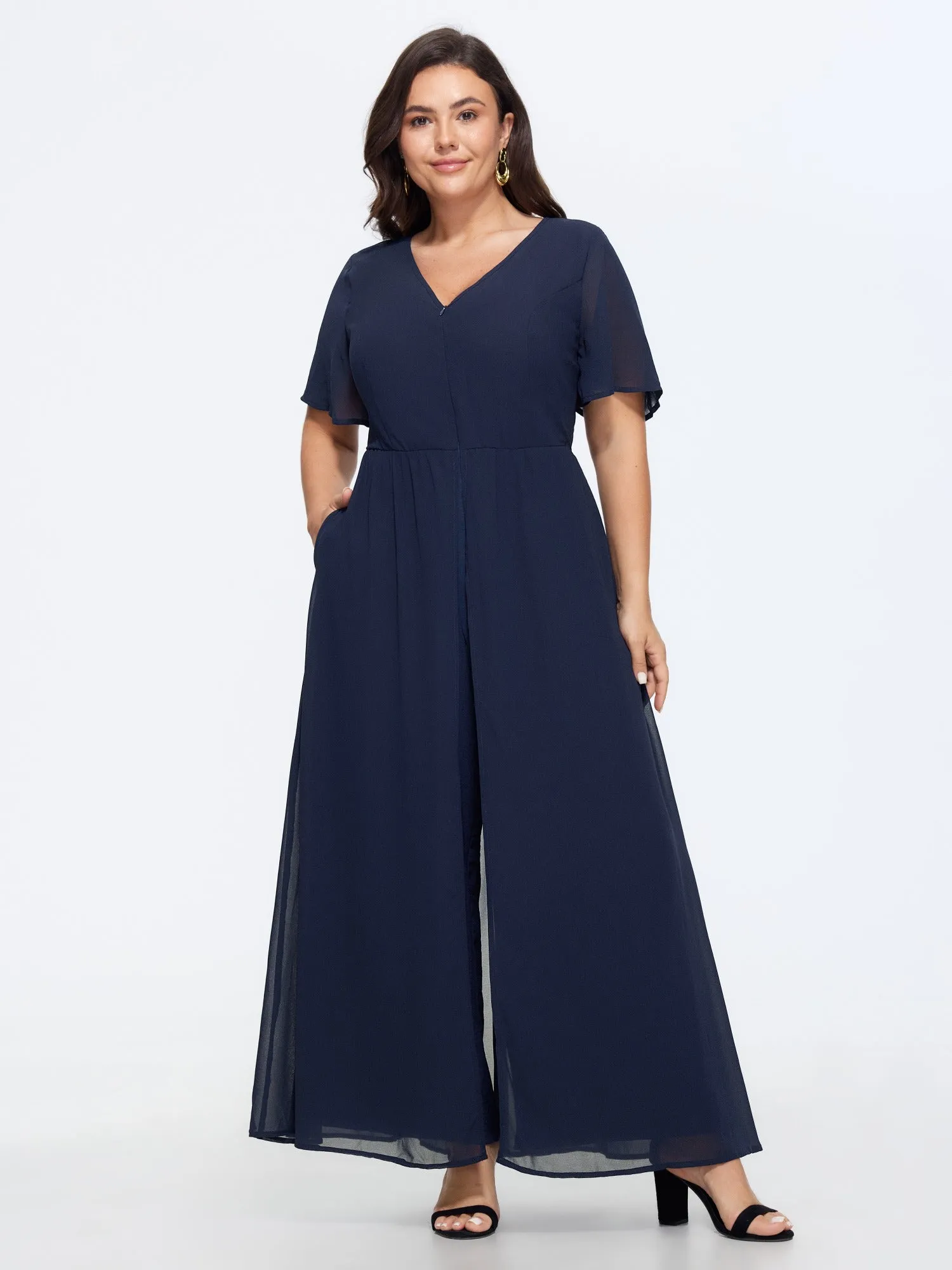 Hidden Zipper Layered Pockets Jumpsuit sold by Bloomchic