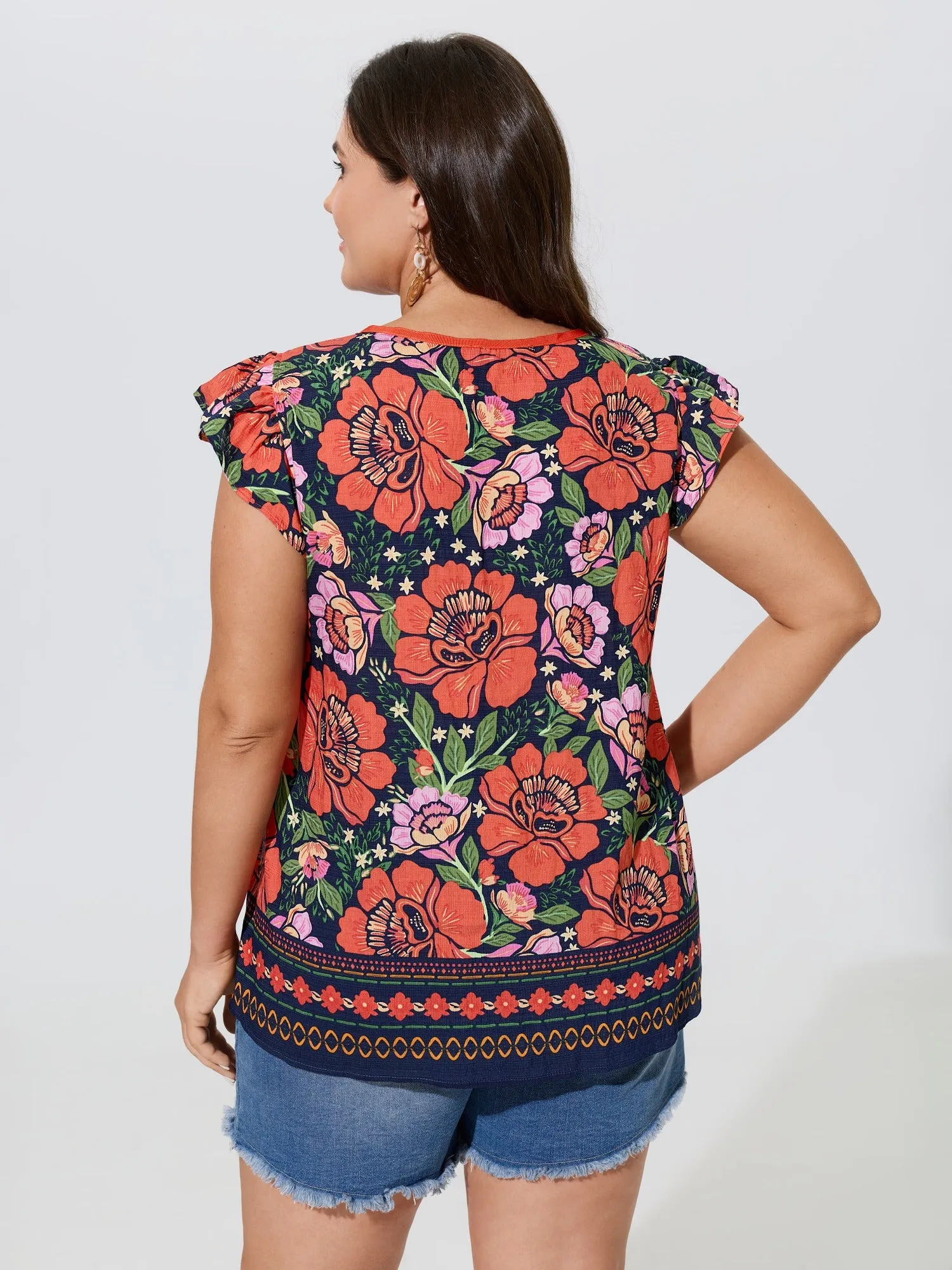 Vibrant Floral Print Flutter Sleeve Blouse sold by Bloomchic product image thumbnail 3