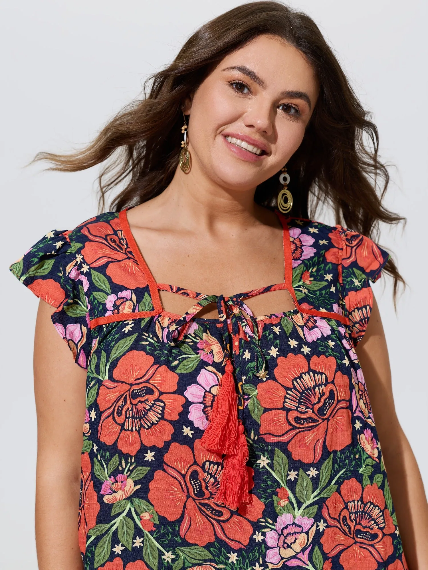 Vibrant Floral Print Flutter Sleeve Blouse sold by Bloomchic product image thumbnail 2