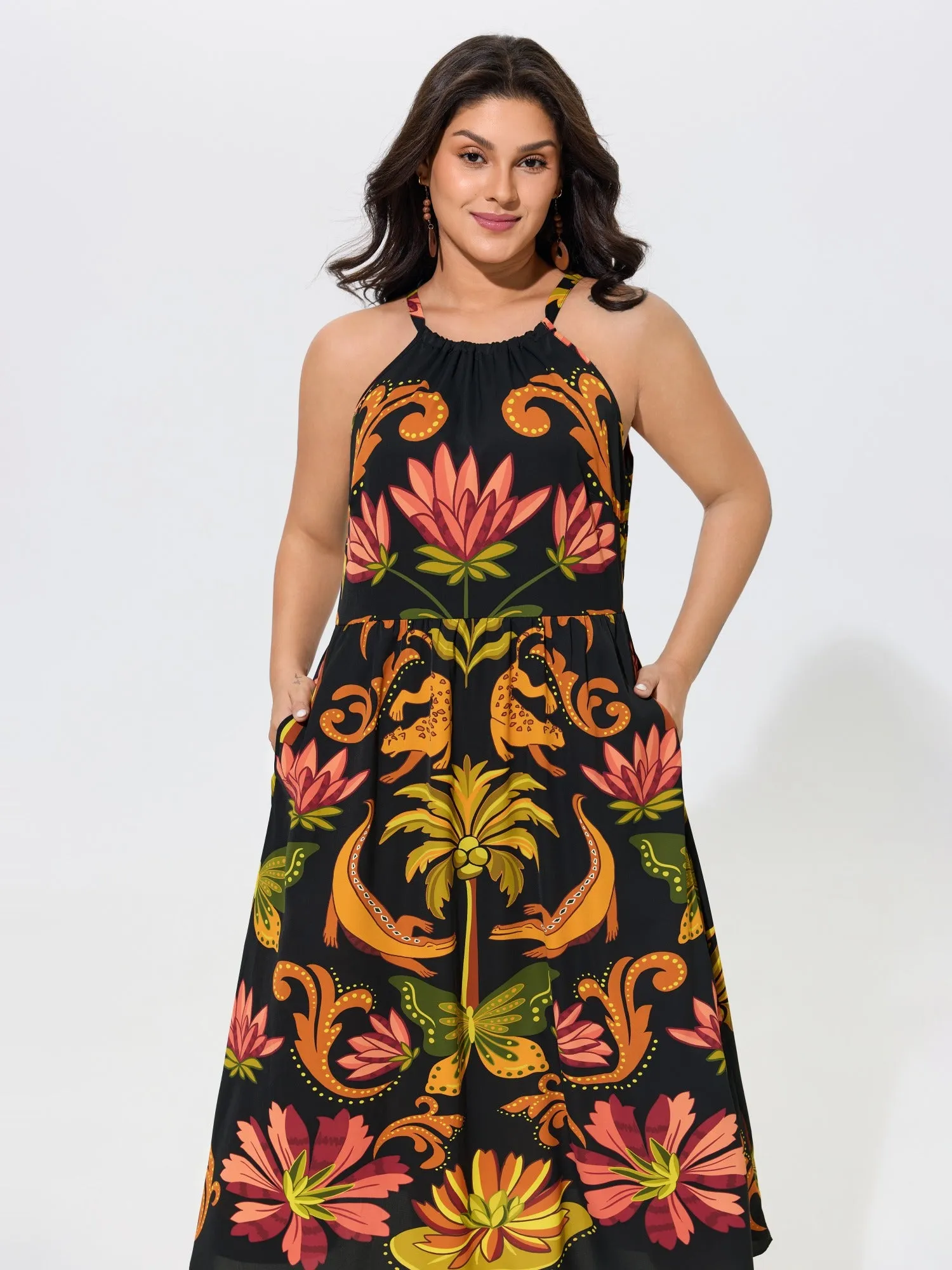 Tropical Print Halter Neck Midi Dress sold by Bloomchic product image thumbnail 4