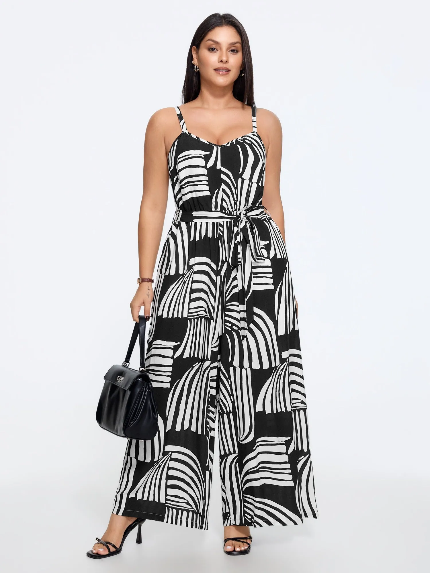 Abstract Print Side Tie Wide Leg Jumpsuit sold by Bloomchic