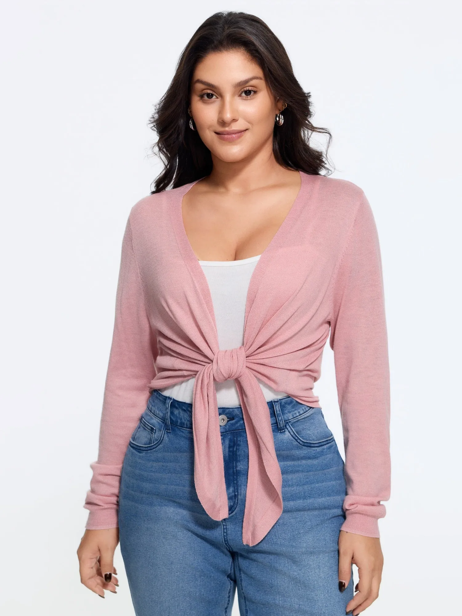 Front Tie Wrap Cropped Cardigan sold by Bloomchic