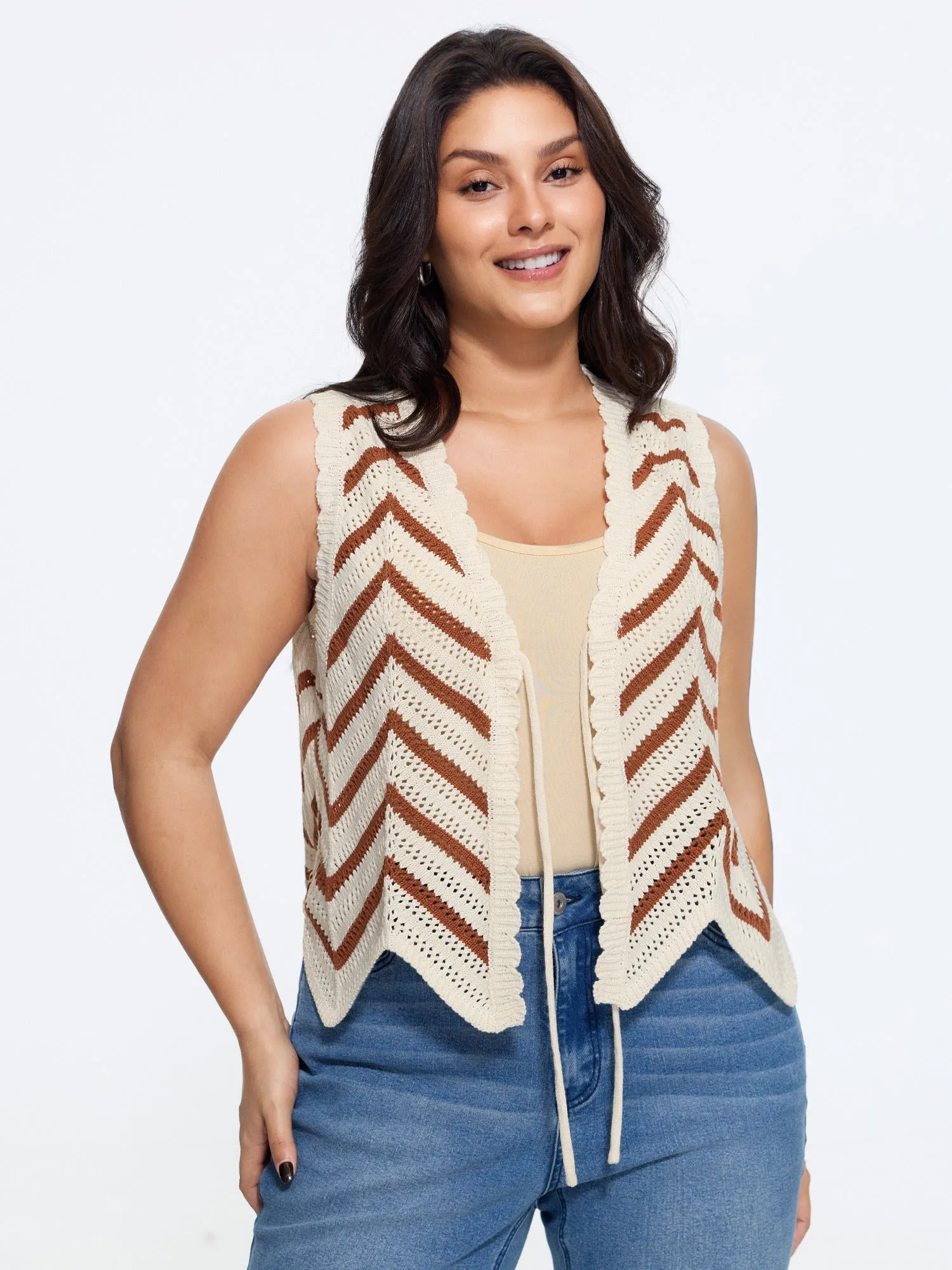 Scallop Edge Chevron Knit Front Tie Sweater Vest sold by Bloomchic product image thumbnail 5