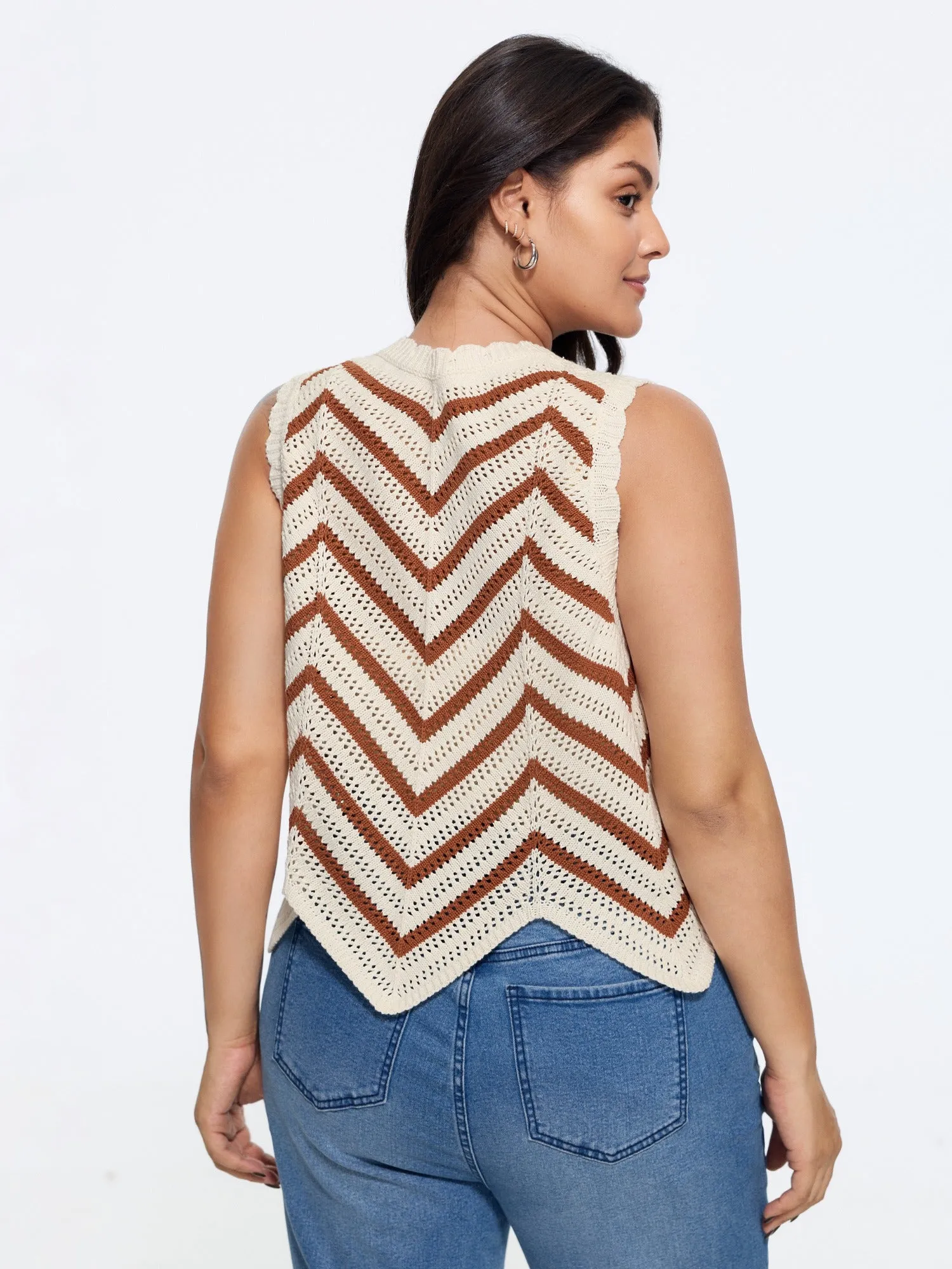 Scallop Edge Chevron Knit Front Tie Sweater Vest sold by Bloomchic product image thumbnail 4