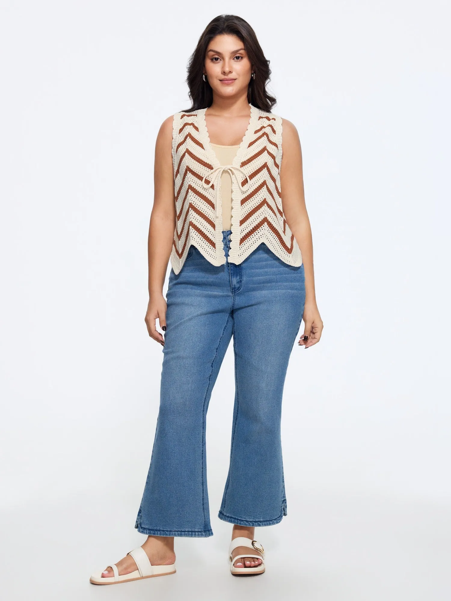 Scallop Edge Chevron Knit Front Tie Sweater Vest sold by Bloomchic product image thumbnail 3