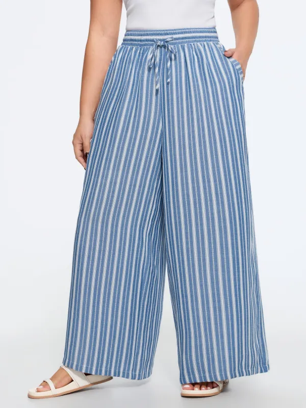 Color Contrast Stripe Drawstring Wide Leg Pants made by Bloomchic
