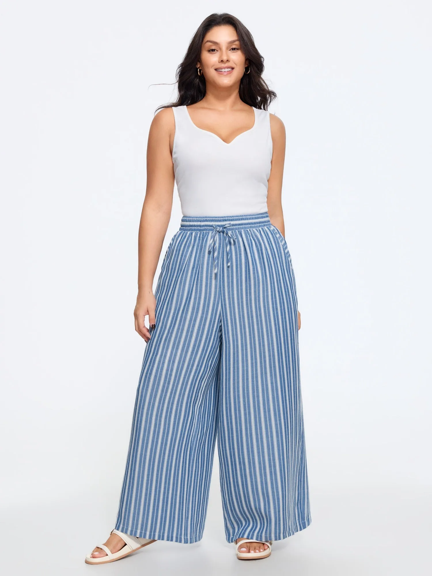 Color Contrast Stripe Drawstring Wide Leg Pants sold by Bloomchic product image thumbnail 2