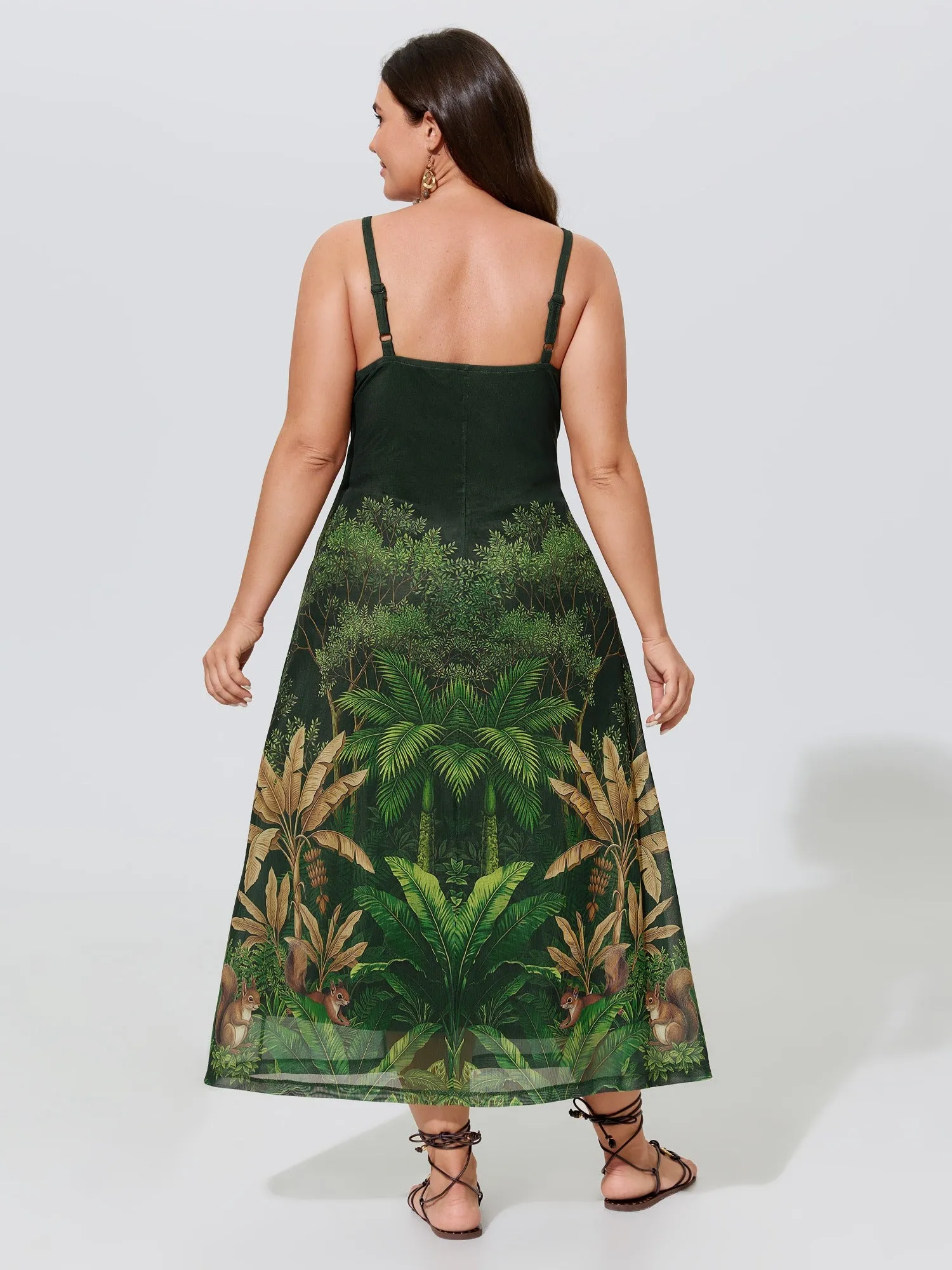 Jungle Print Mesh Spaghetti Strap Midi Dress sold by Bloomchic product image thumbnail 3