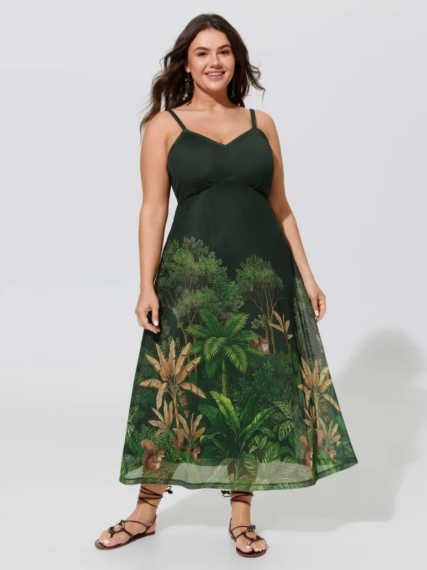Jungle Print Mesh Spaghetti Strap Midi Dress made by Bloomchic