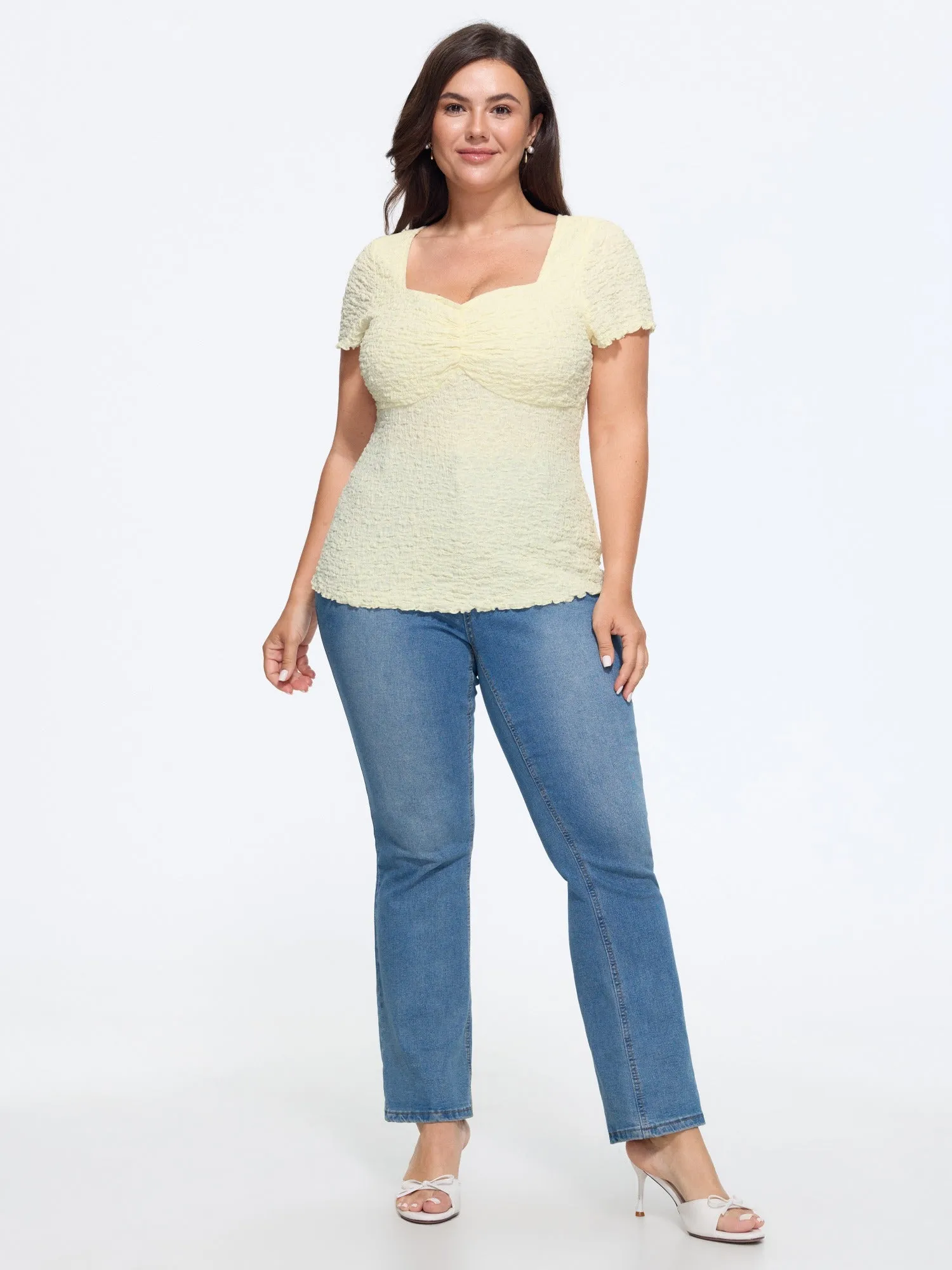 Textured Stretchy Square Neck Front Ruched Blouse sold by Bloomchic product image thumbnail 3