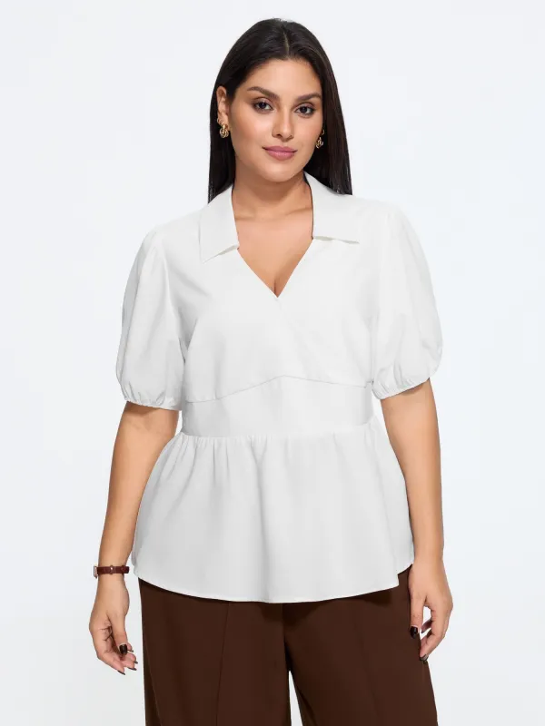 Plain Surplice Neck Shirred Waist Blouse made by Bloomchic