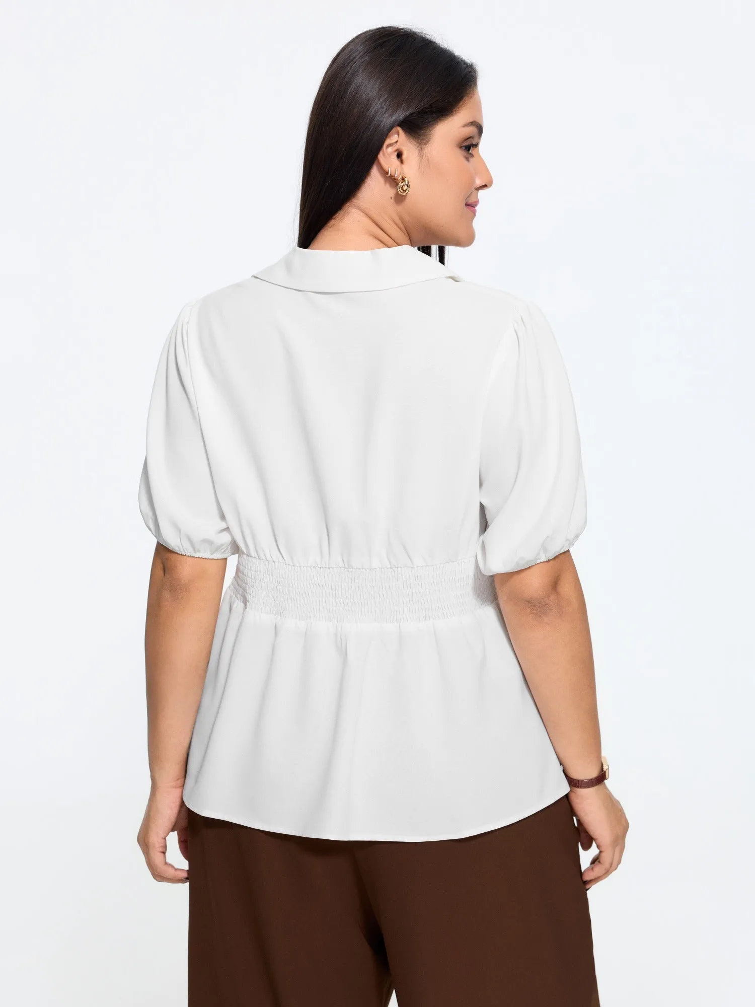 Plain Surplice Neck Shirred Waist Blouse sold by Bloomchic product image thumbnail 3
