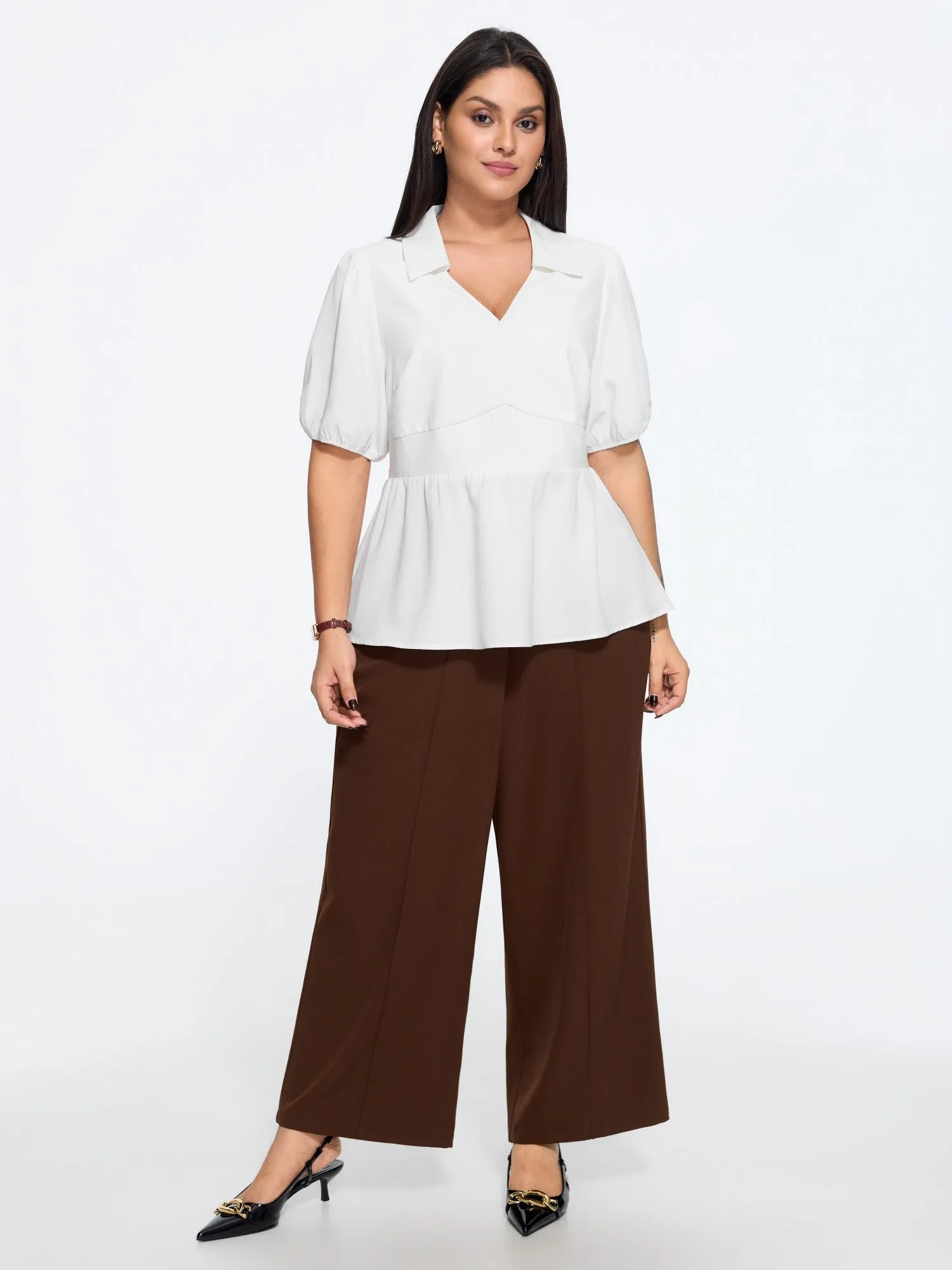 Plain Surplice Neck Shirred Waist Blouse sold by Bloomchic product image thumbnail 4