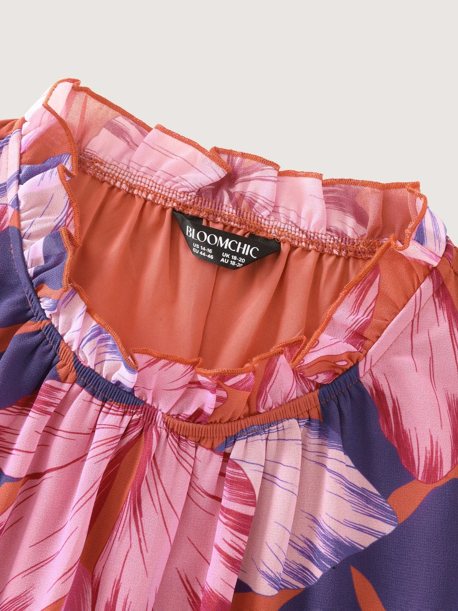 Large Floral Print Mock Neck Flutter Sleeve Blouse sold by Bloomchic product image thumbnail 5