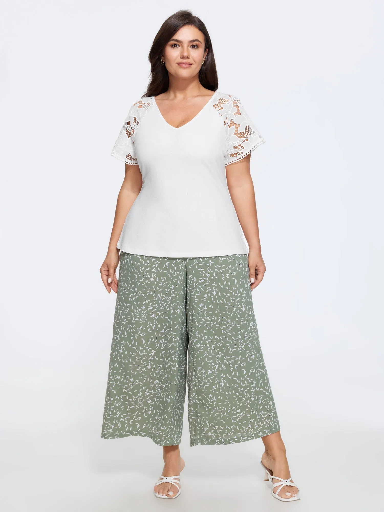 V-Neck Lace Sleeve T-Shirt sold by Bloomchic product image thumbnail 4