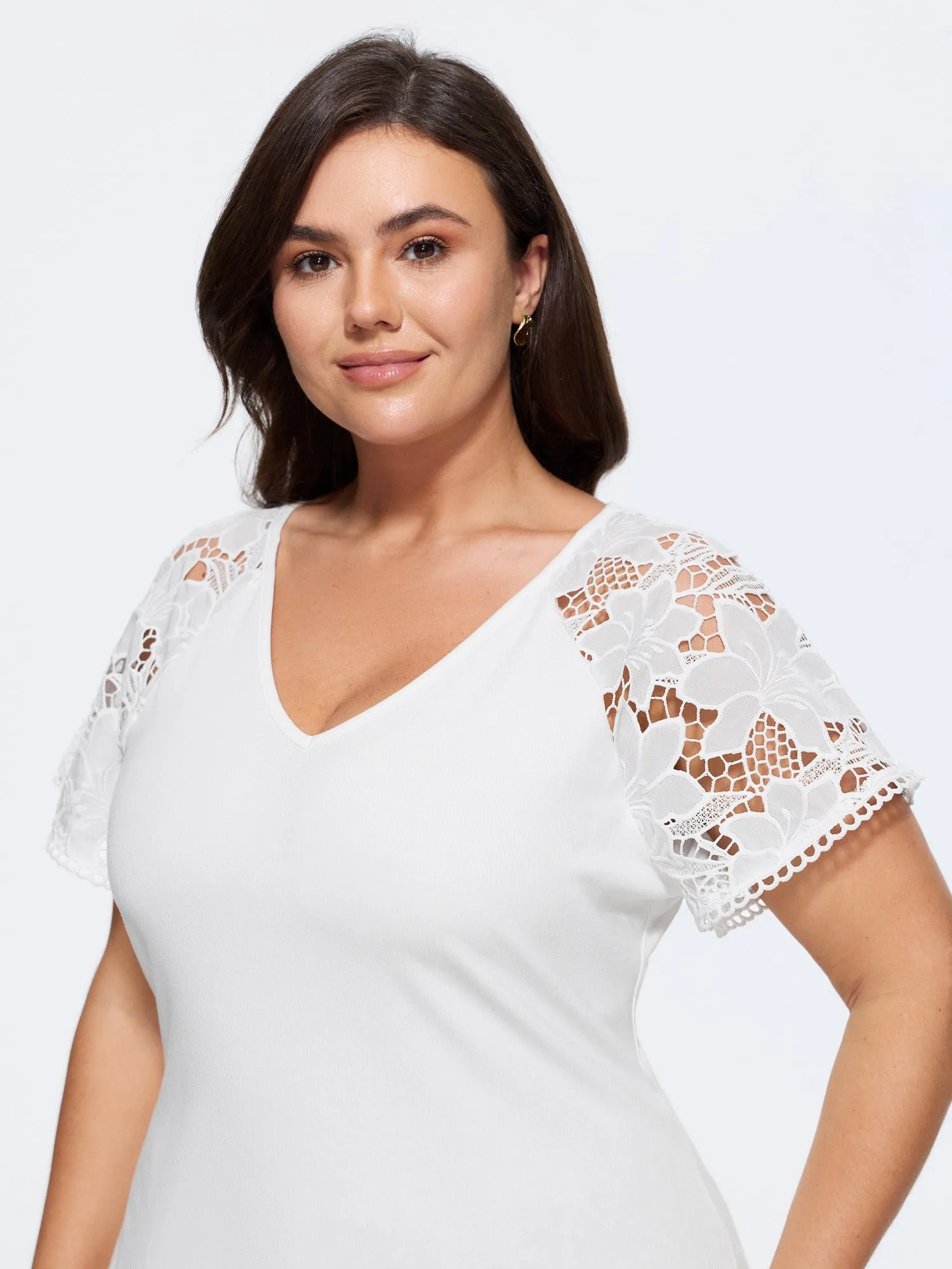 V-Neck Lace Sleeve T-Shirt sold by Bloomchic product image thumbnail 2