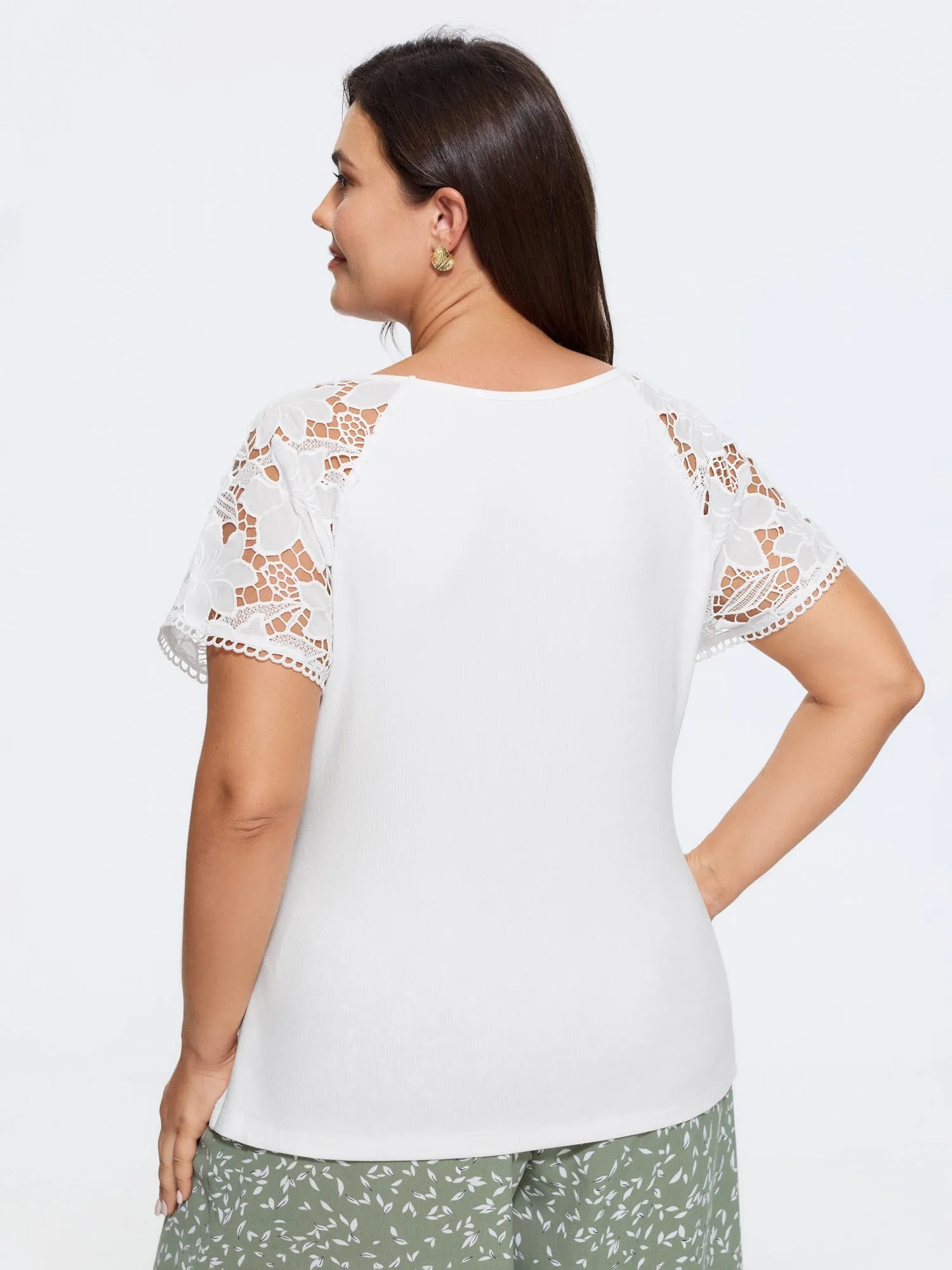 V-Neck Lace Sleeve T-Shirt sold by Bloomchic product image thumbnail 3