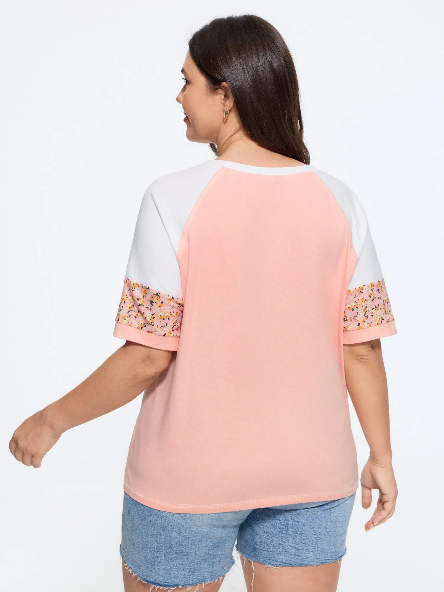 Cotton Floral Print Raglan Sleeve Patchwork T-Shirt sold by Bloomchic product image thumbnail 3