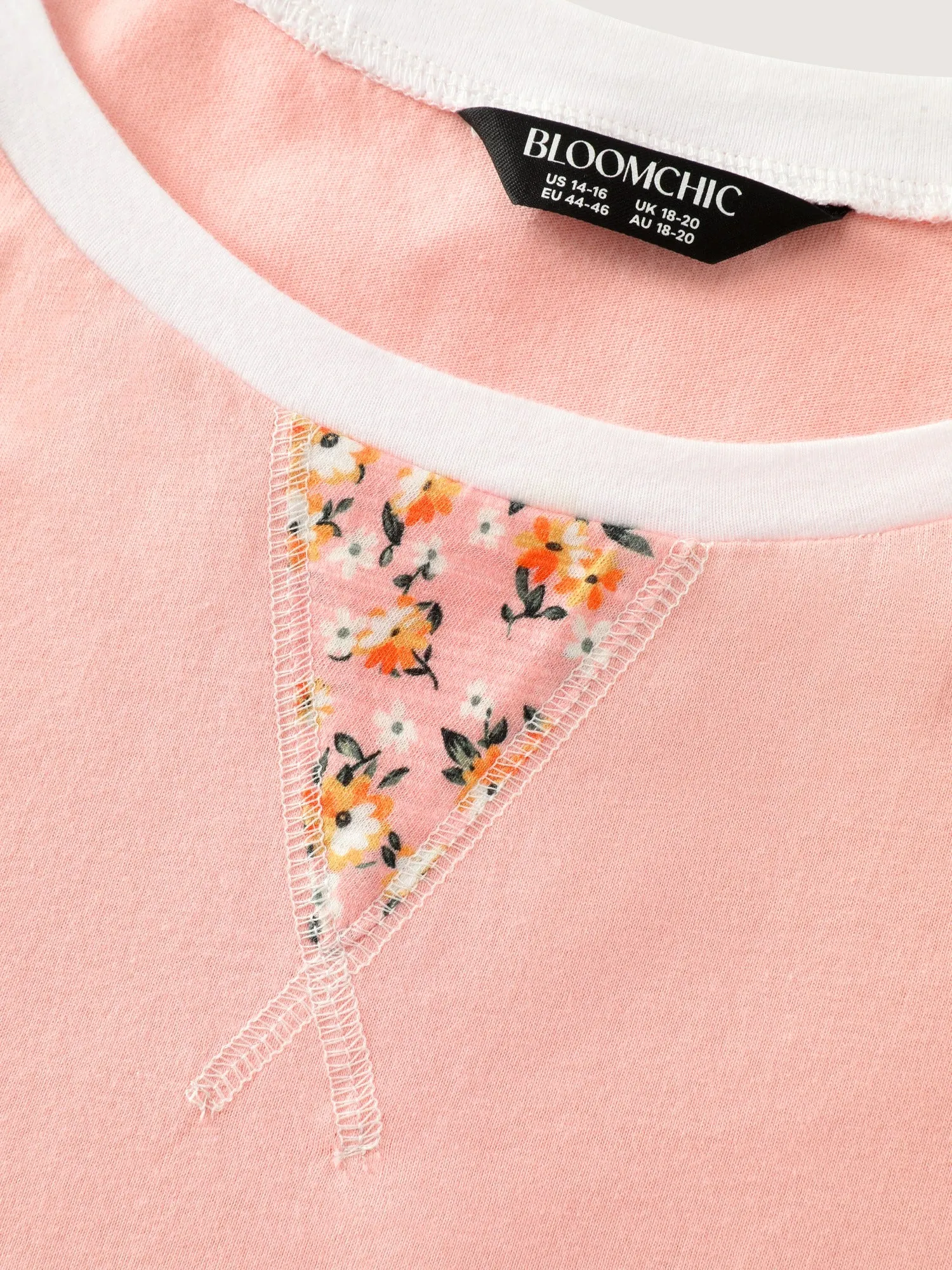 Cotton Floral Print Raglan Sleeve Patchwork T-Shirt sold by Bloomchic product image thumbnail 5
