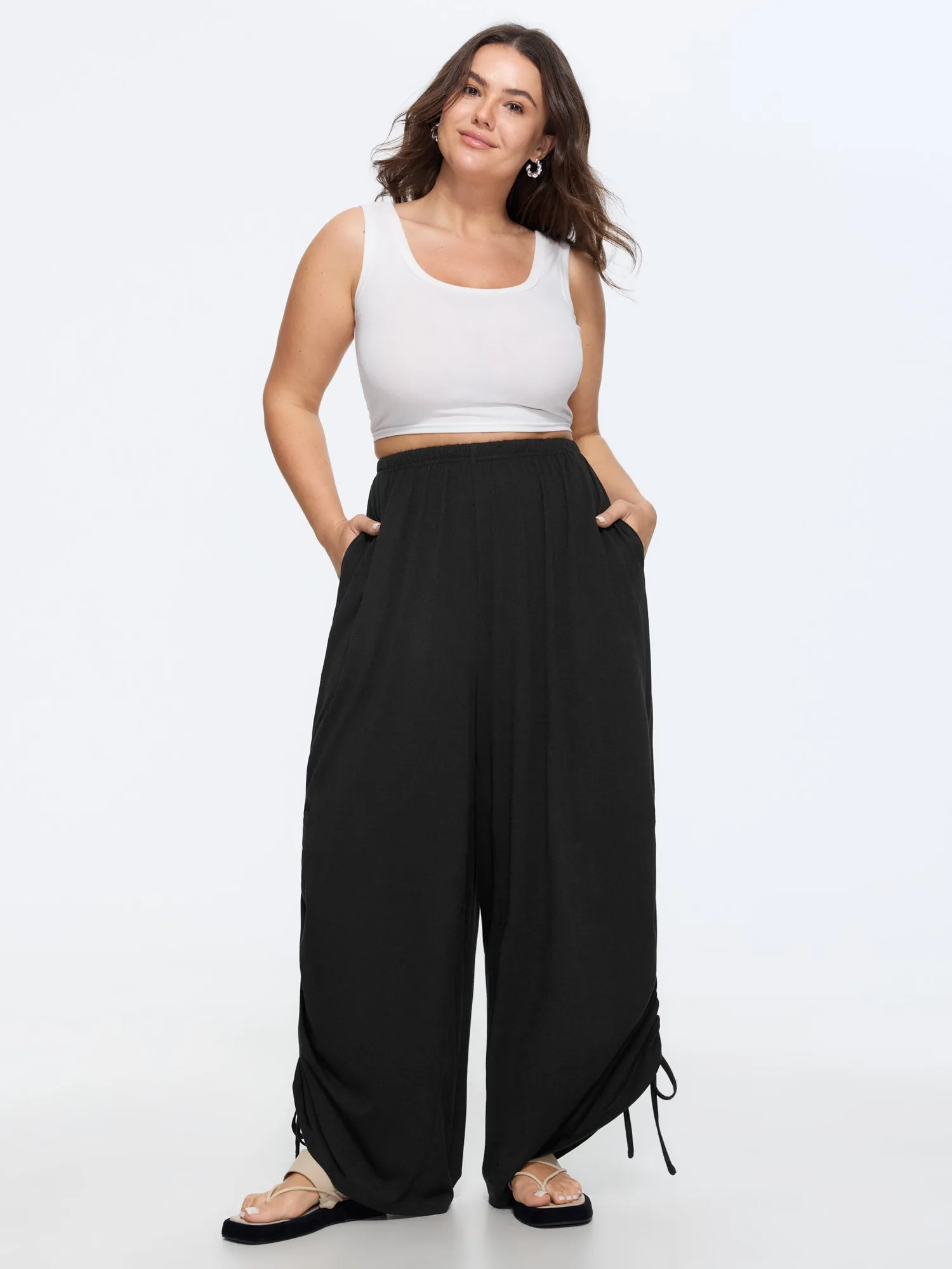 Supersoft Elastic Waist Side Drawstring Wide Leg Pants sold by Bloomchic product image thumbnail 2