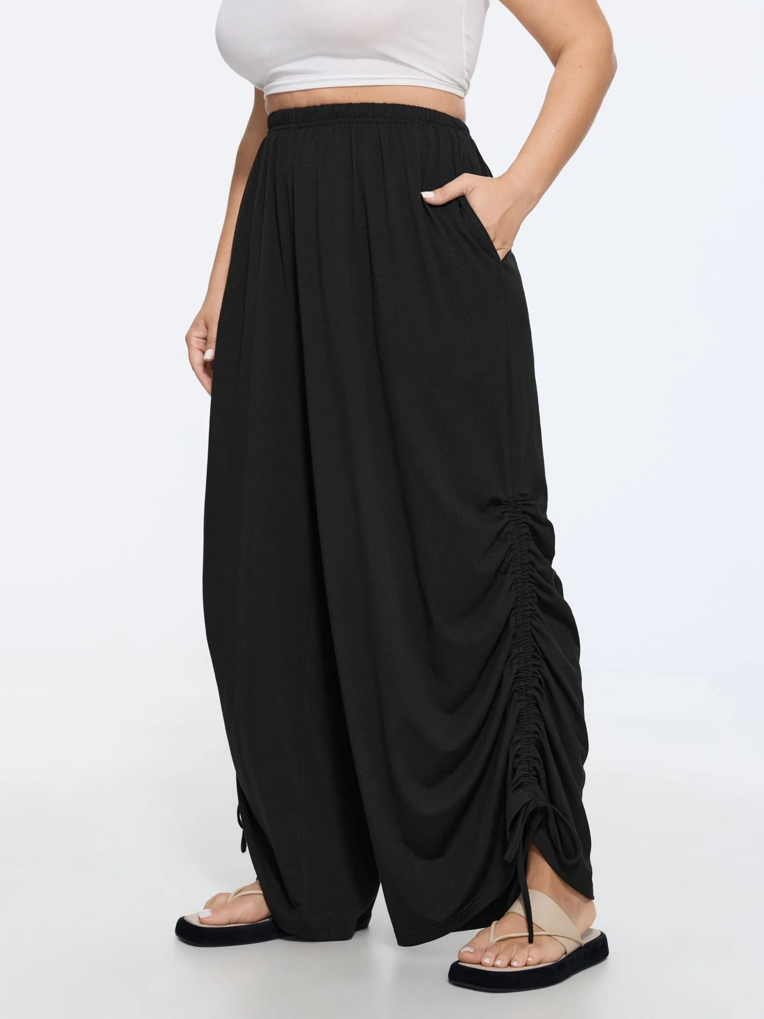 Supersoft Elastic Waist Side Drawstring Wide Leg Pants sold by Bloomchic