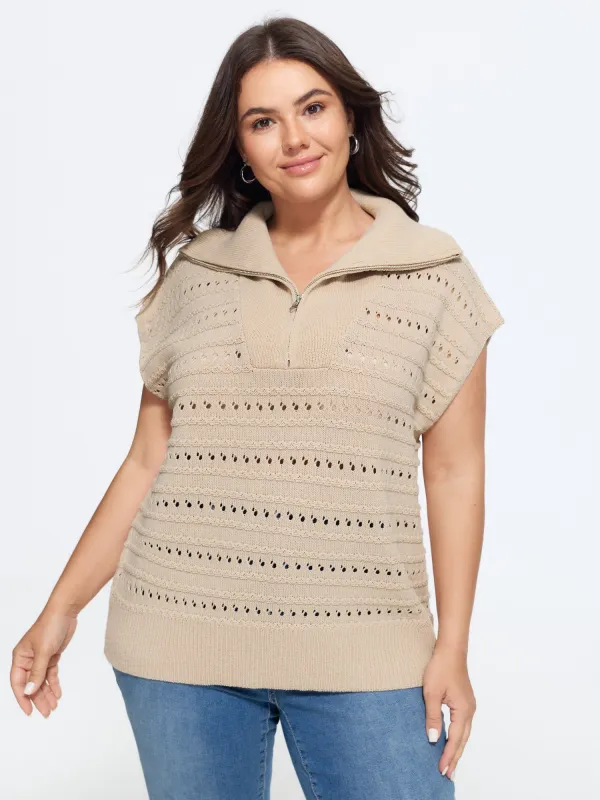 Lapel Collar Half Zip Cut Out Sweater Vest made by Bloomchic