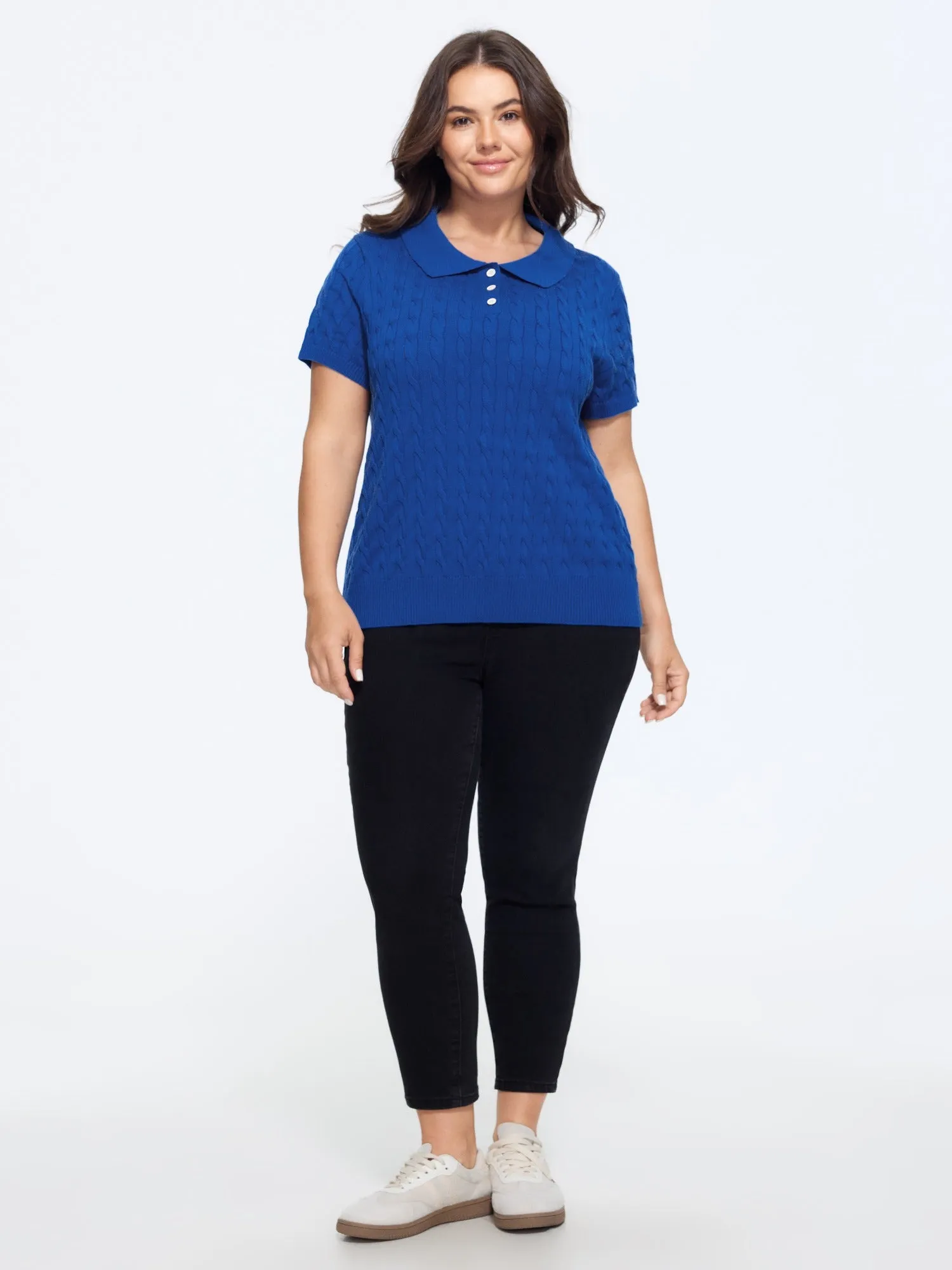 Cable Knit Button Front Short Sleeve Pullover sold by Bloomchic product image thumbnail 3