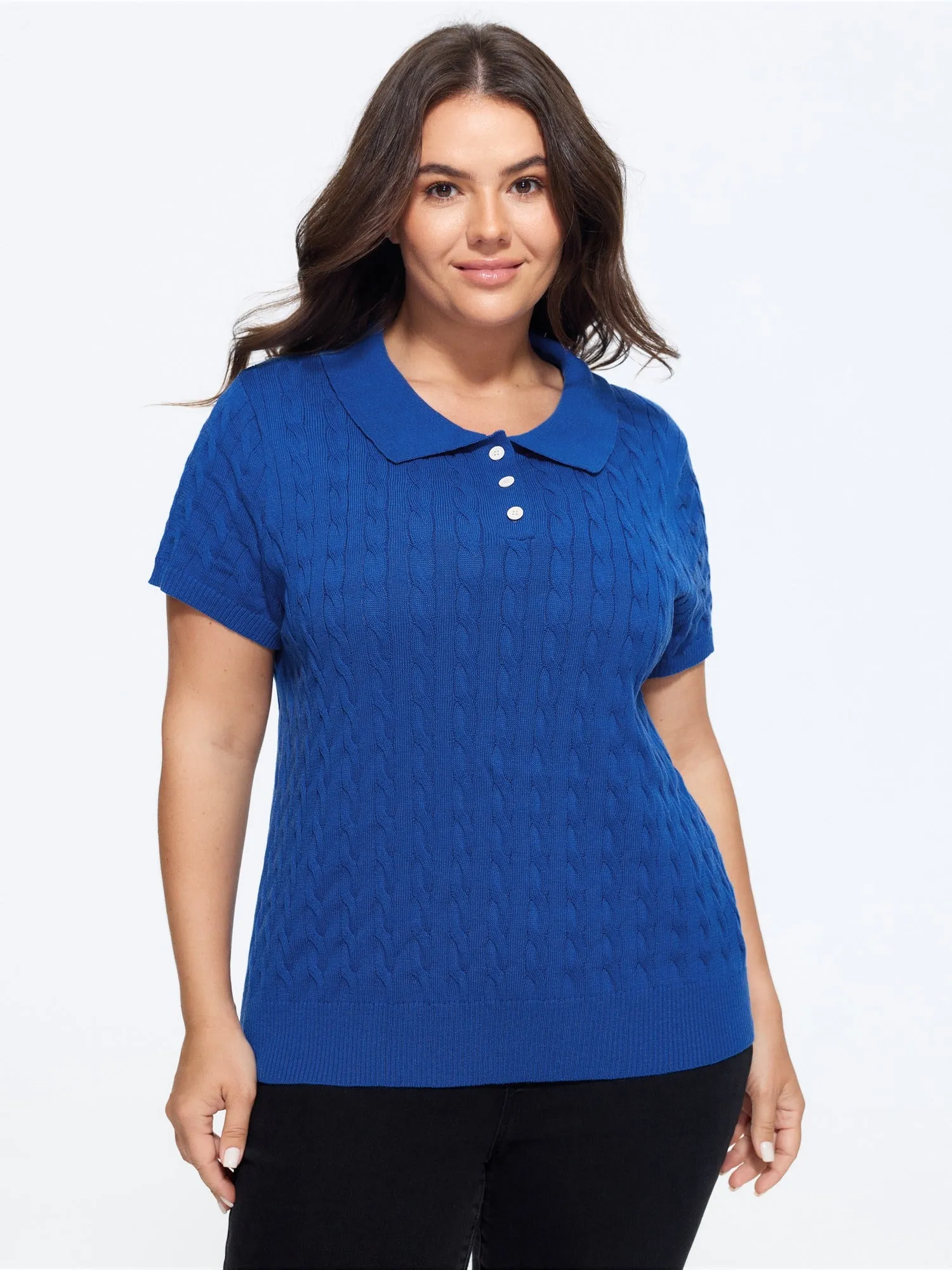 Cable Knit Button Front Short Sleeve Pullover sold by Bloomchic product image thumbnail 2