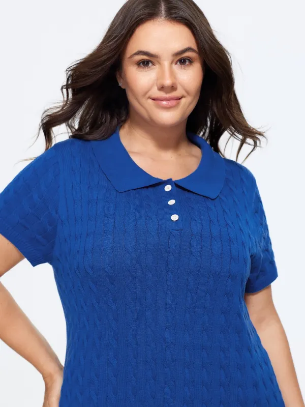 Cable Knit Button Front Short Sleeve Pullover made by Bloomchic